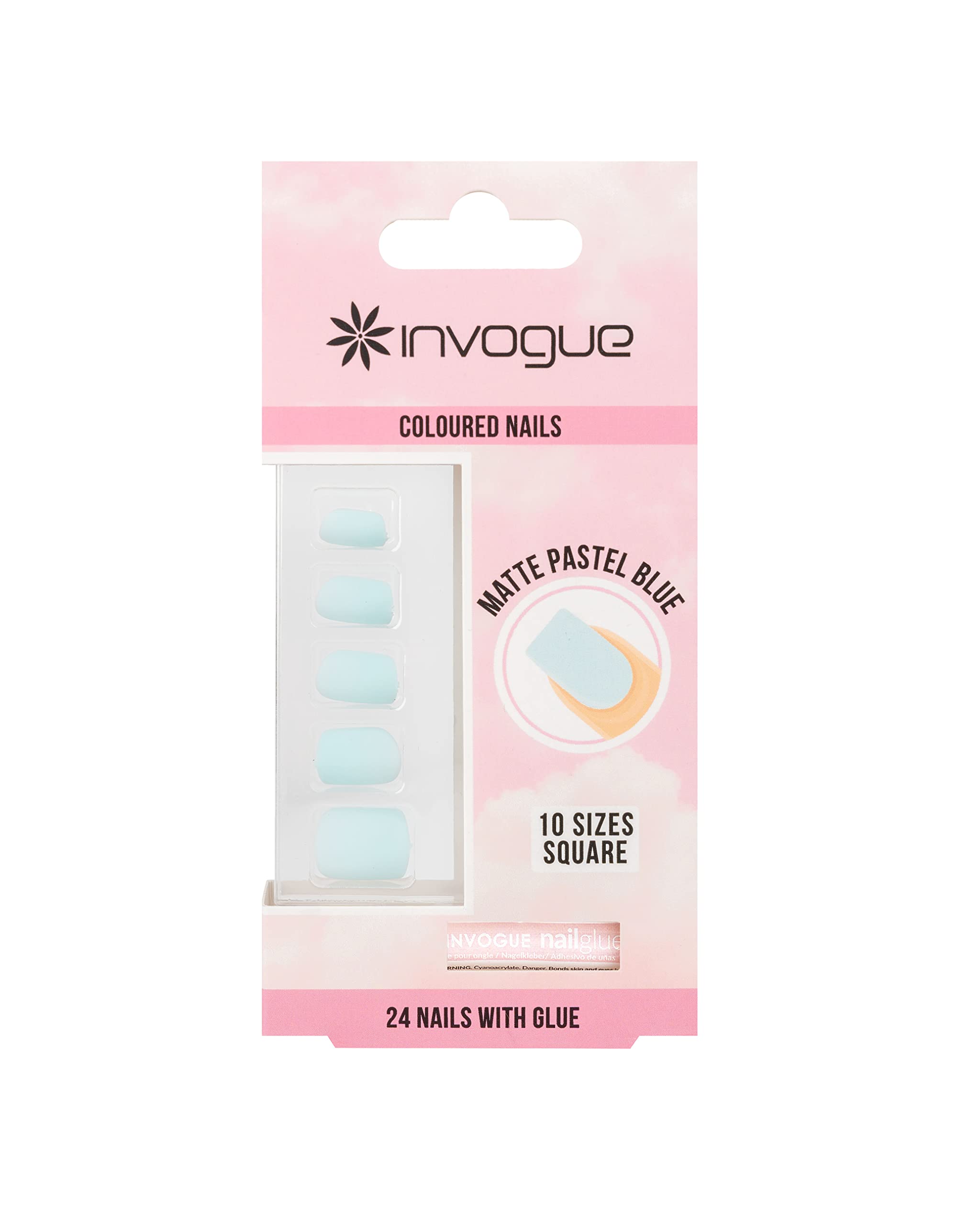 Invogue Matte Pastel Blue Square Nails (24 Pieces)