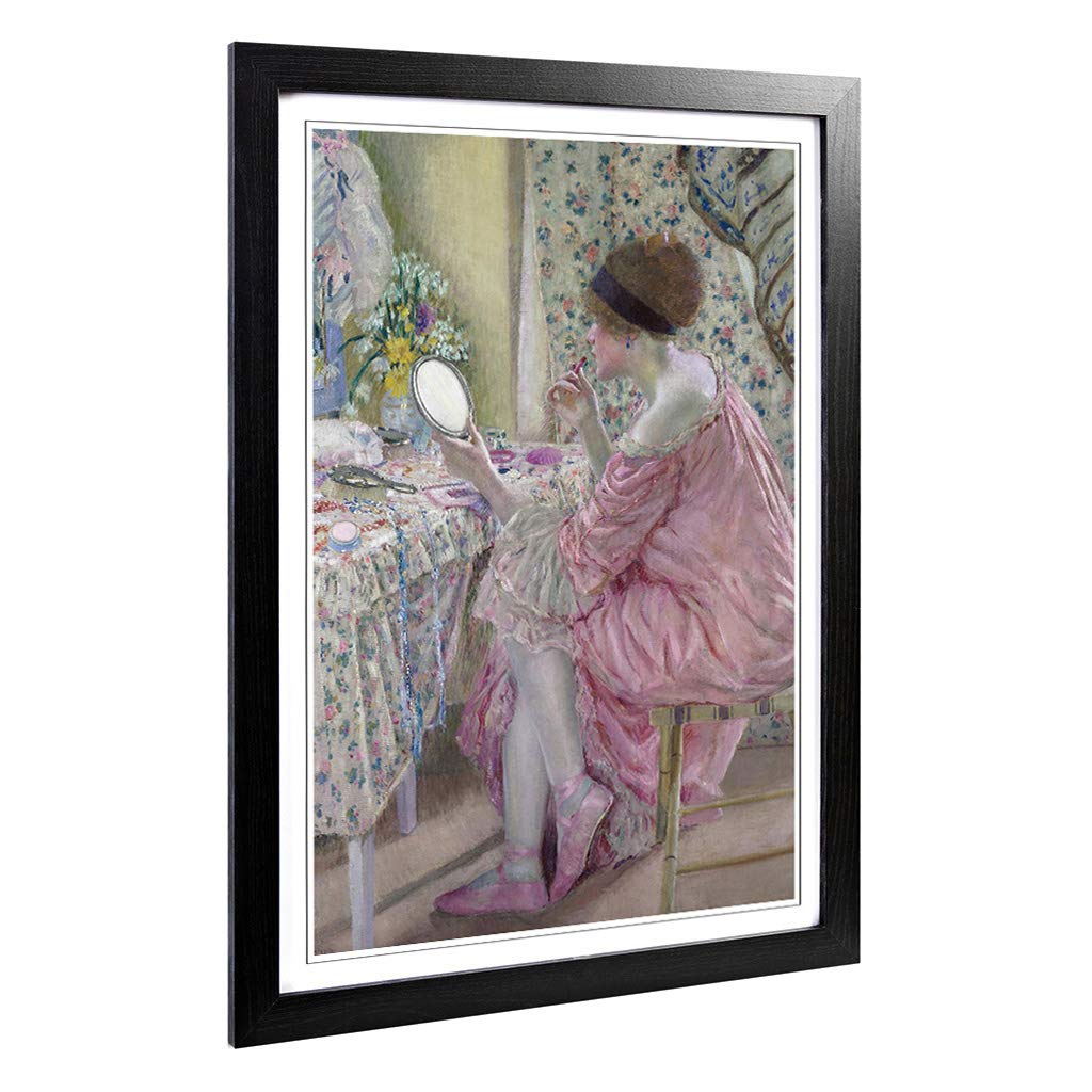 Big Box Art Framed Print of Frederick Carl Frieseke Woman Putting on her Makeup Design | Wall Art Picture| Home Decor for Kitchen, Living Room, Bedroom, Office, Black, A2 / 24.5x18 Inch / 62x45cm