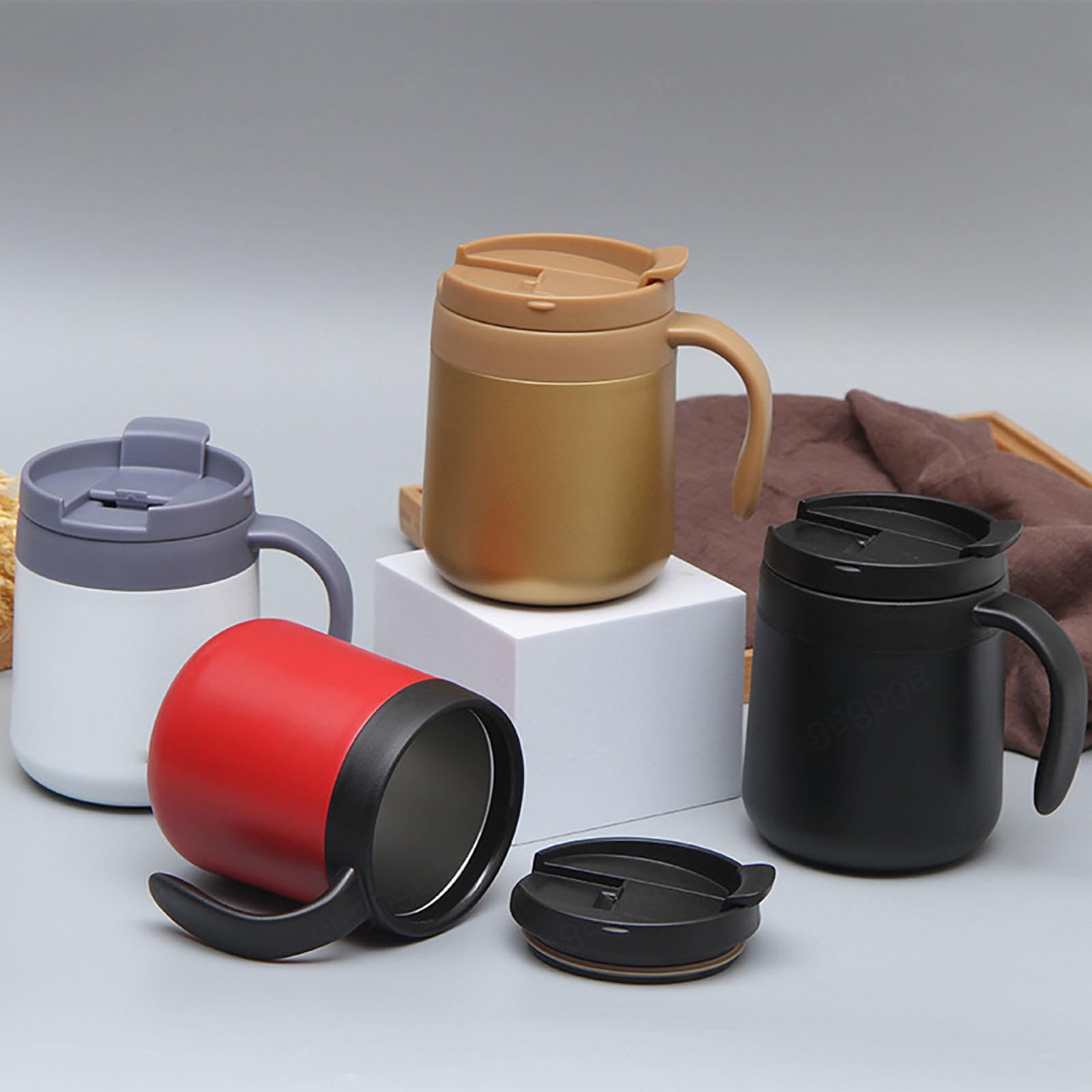 350/500 Ml Doppelwandiger Edelstahl-thermobecher Griff Kalte Heiße Getränke, Bpa-freie Isolierte Pulverbeschichtete Kaffeetasse, Büro Im Freien,D-350ml