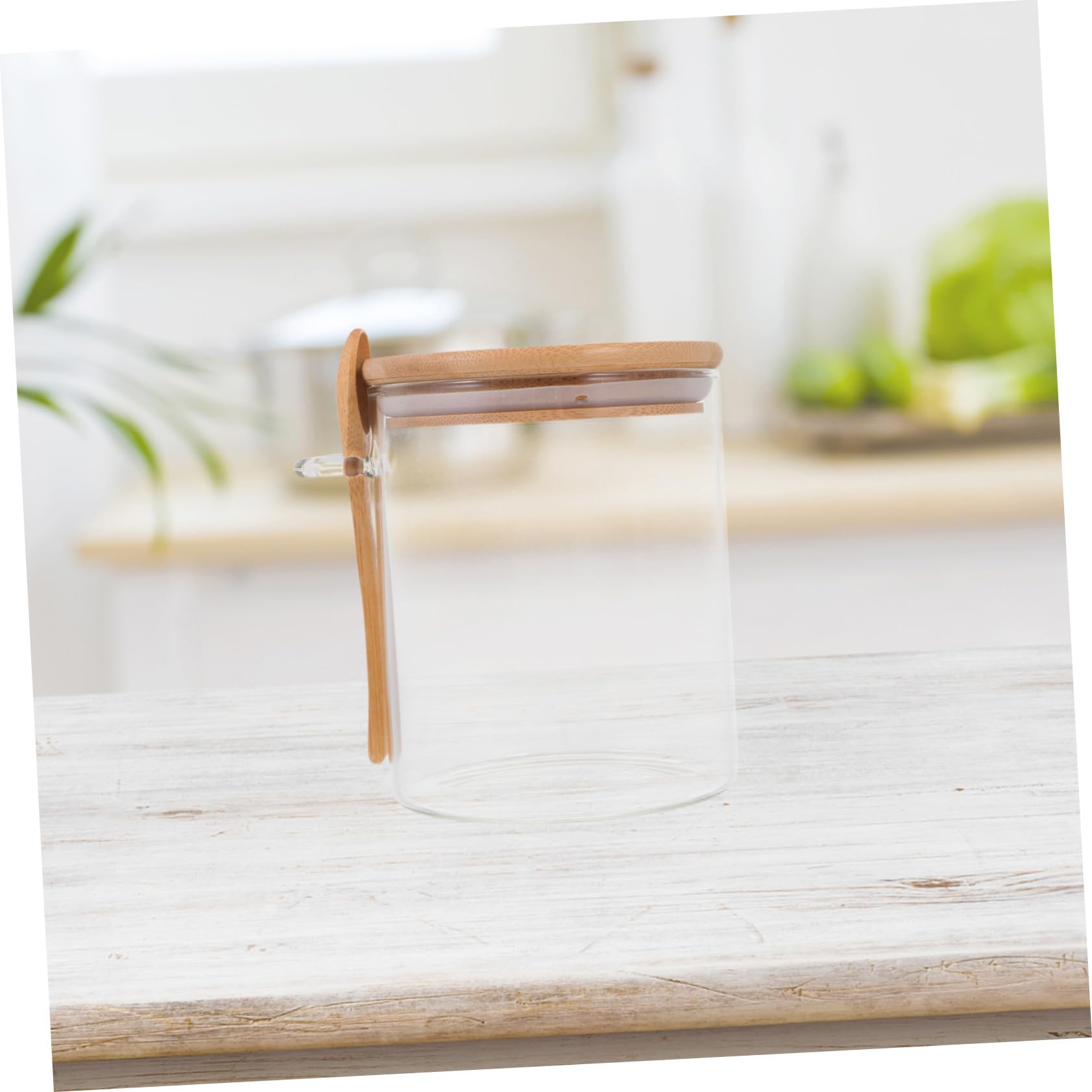 VALICLUD 2 Stück Teiliges Glas Vorratsglas mit Holzdeckel und Löffel Luftdichte Küchen Aufbewahrungsgläser für Kaffee Tee Gewürze Bpa freies Food Storage Jar Stapelbar und Robust