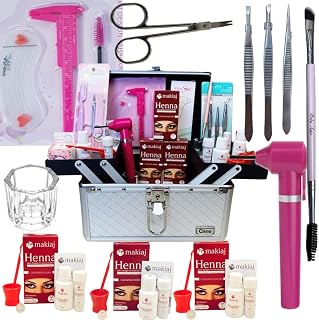 Kit Sobrancelha Profissional Maleta maquiagem henna makiaj Mixer Tesoura Pincel (Prata)