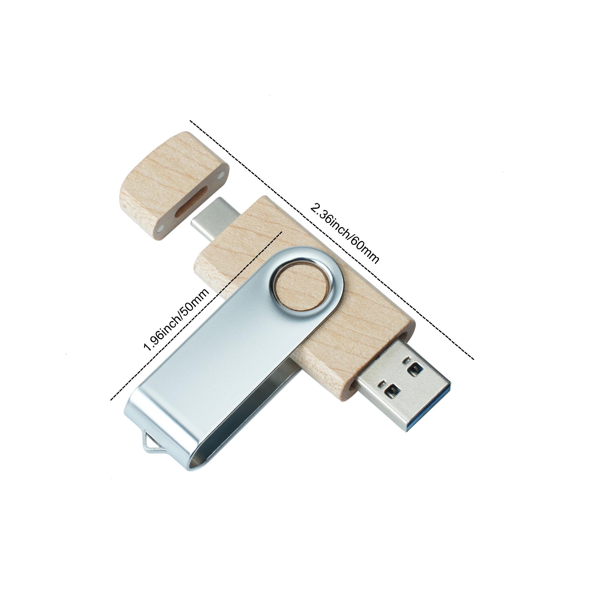 Pamięć USB C, 64 GB, pamięć USB C, pamięć USB 3.0, szybki napęd USB C, podwójny pendrive OTG, drewno klonowe, do telewizora, samochodu, smartfonów, komputera, laptopa, 5 sztuk
