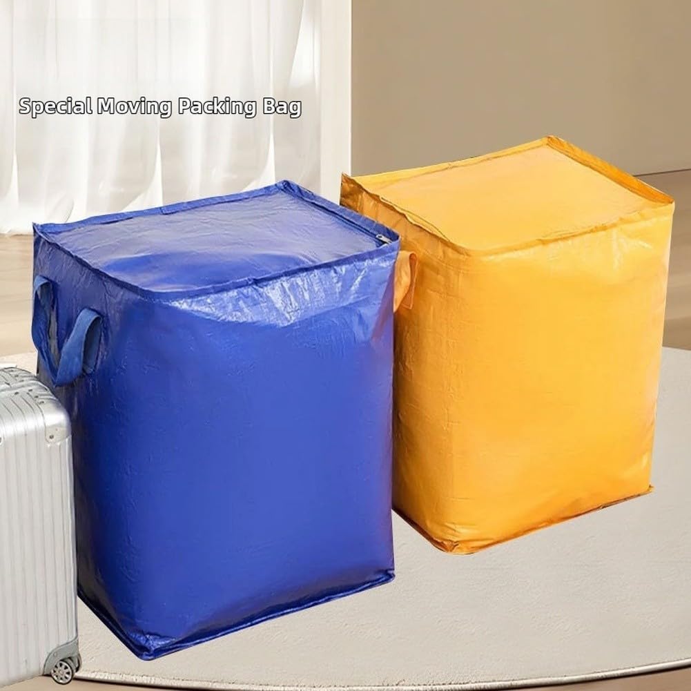 Faltbare wasserdichte PE-Aufbewahrungsbeutel für Umzüge von Kleidung, große Kapazität, Packtasche mit Griffen, Gelb, 50 x 60 x 70 cm (A)
