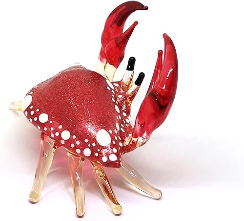Miniatura 7 de ZOOCRAFT Figura de cangrejo de cristal soplado a mano de color rojo, arte pintado a mano en miniatura, estilo costero, regalo para decoración