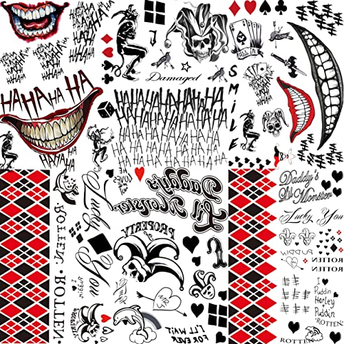 FIYACHY 6 Sheets Joker Tattoos Suicide Squad Harley Quinn, 3 Sheets The