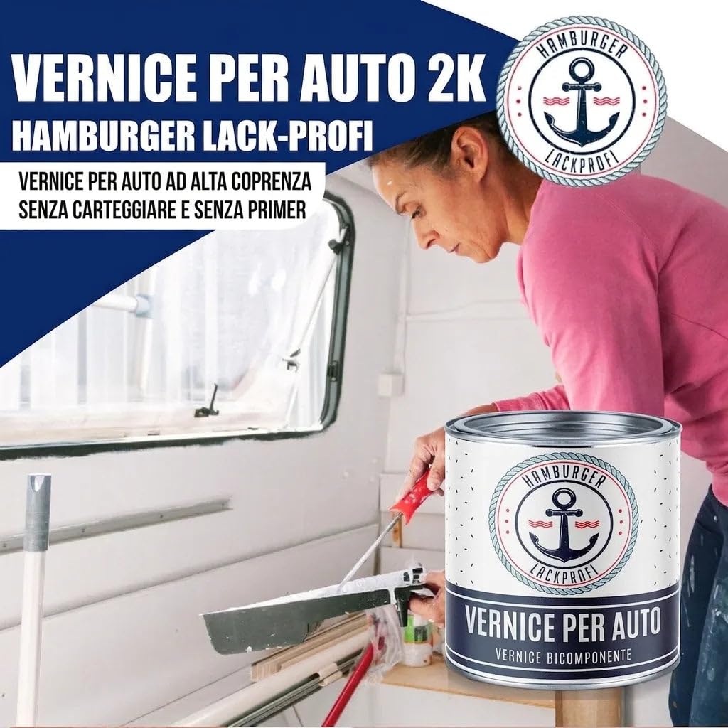 vernice bicomponente per carrozzeria lucido grigio argento RAL 7001 grigio finitura - alta copertura - protezione antiruggine - resistente ai graffi e agli urti (1 L) Hamburger Lack-Profi