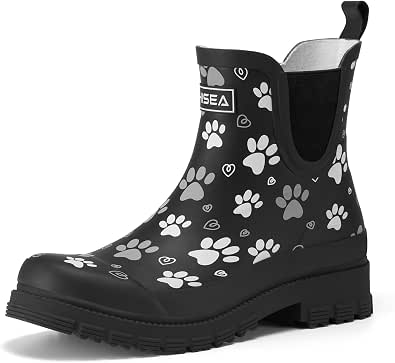 HISEA Women's Ankle Rubber Rain Boots, Waterproof Chelsea Short Booties