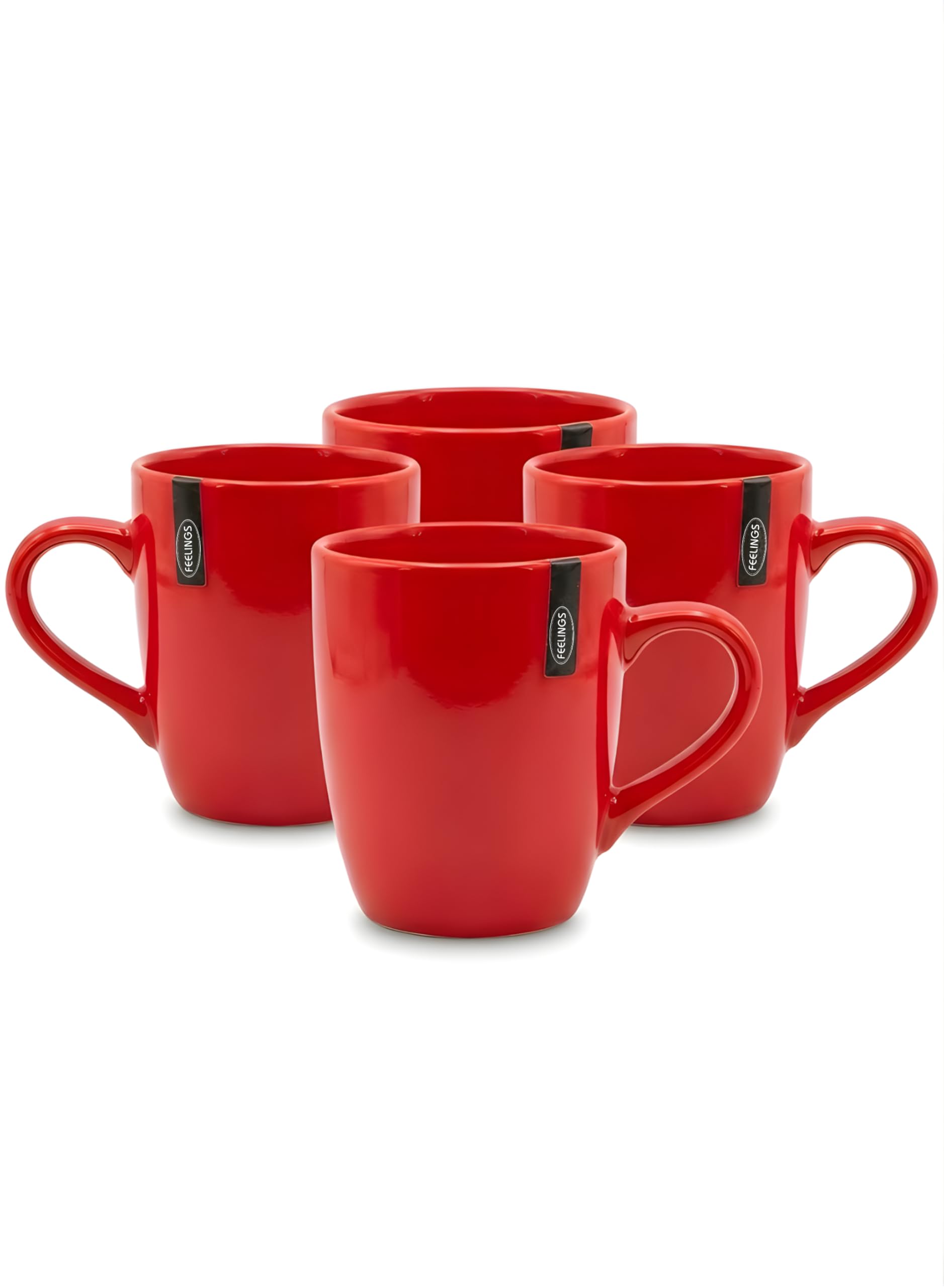 FEELINGS Stoneware Mug Set of 4 | Ceramic Coffee Mug Set for Tea, Coffee, and Hot Beverages | Microwave & Dishwasher Safe (Red, 360ml)