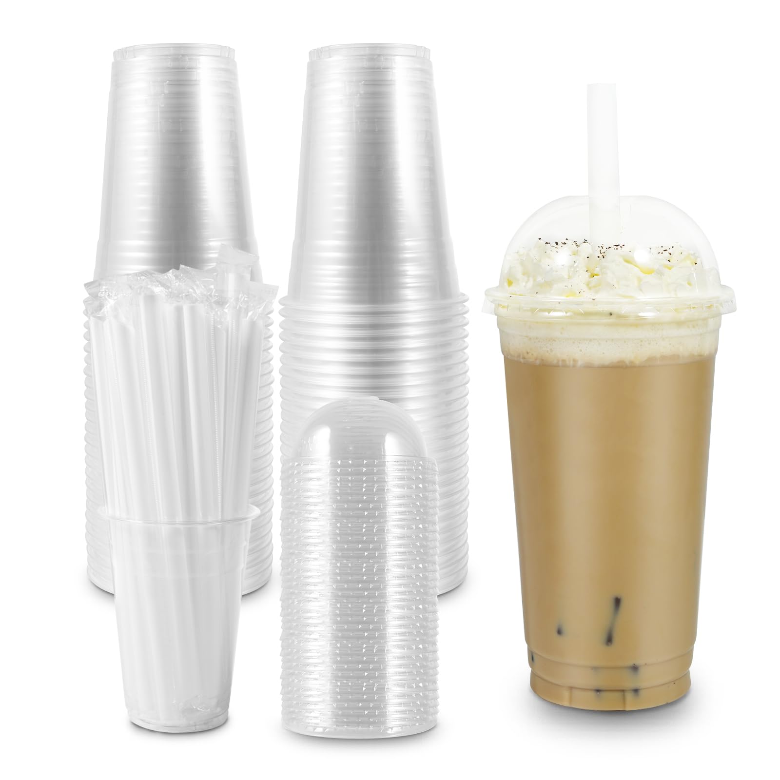 Photo 1 of * only cups*voryshen 50 Pack - 24 oz Clear Plastic Cups with Lids and Straws, Sturdy & Food Safe, Disposable for Iced Coffee, Smoothies and Cold Drinks