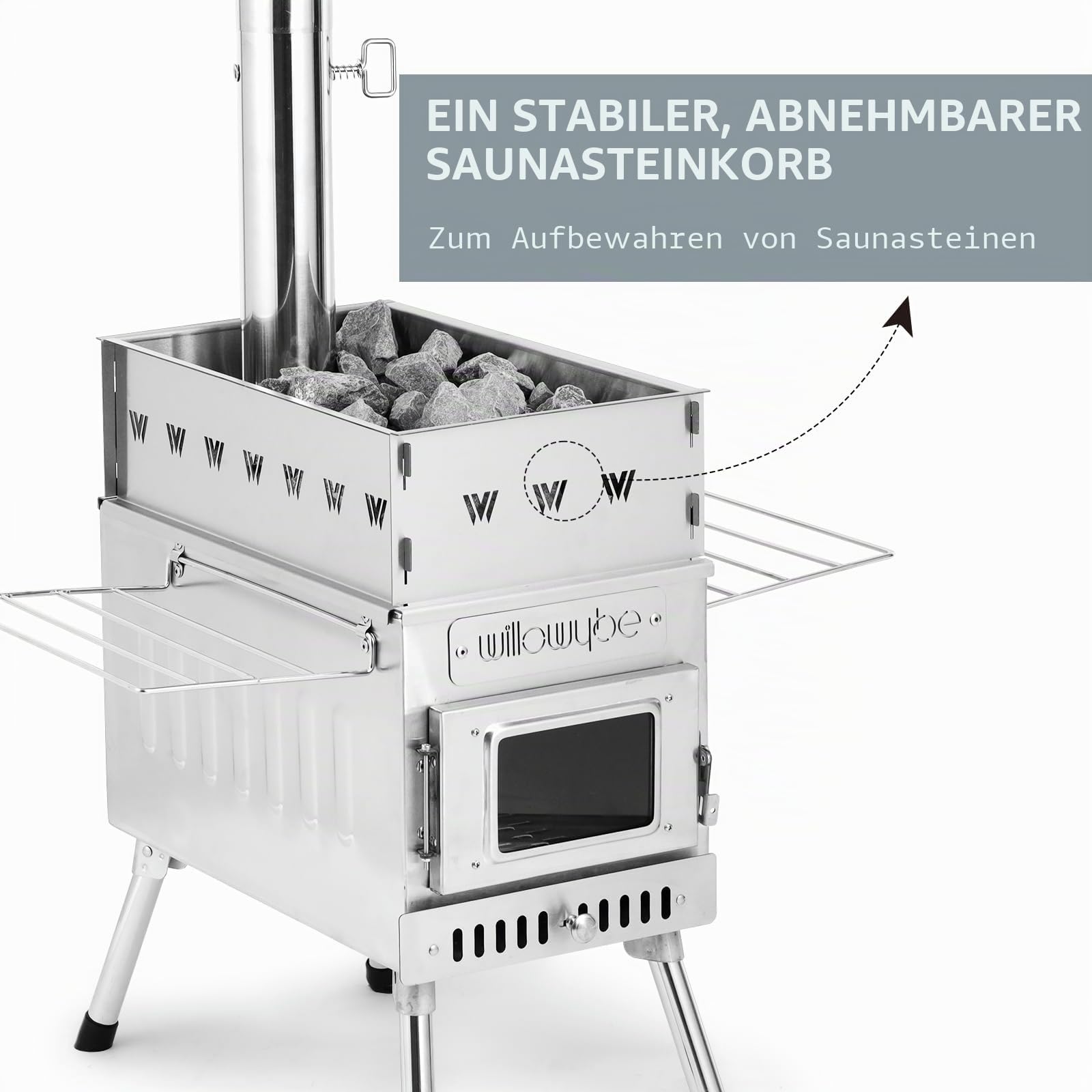 WillowyBe Outdoor Sauna Hot Tent Stove, Raketenofenheizung, tragbarer Camping-Holzofen für trockene Saunen, Kochen für Ehemann und Freunde