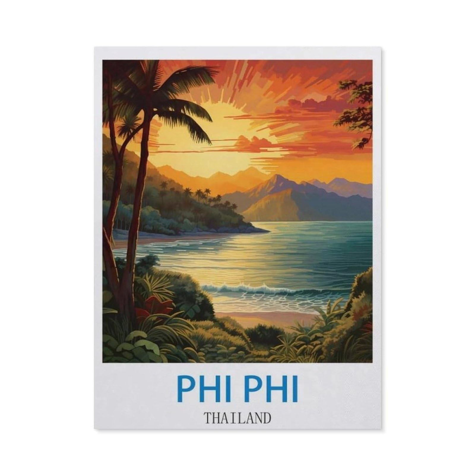 BEAYODKP 5D DIY Diamond Painting，Phi Phi Thailand，Art Living Room Wall Decoration Gift（50 x 60 cm/19.68 x 23.62 inches）-CL7