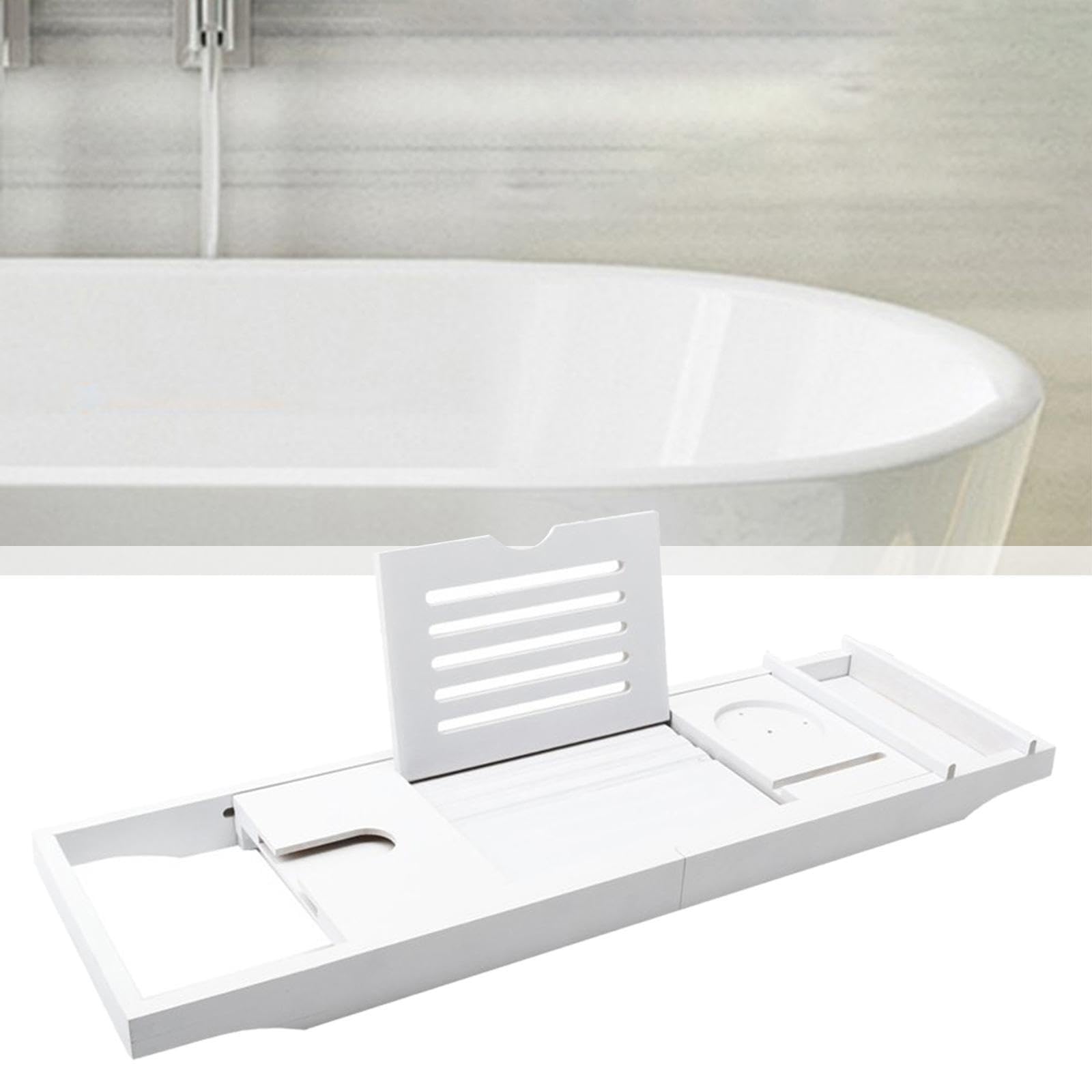 de bañera ajustable, bandeja de bambú para bañera con gran capacidad almacenamiento, bandeja expandible para, organizador para teléfono, tableta, bebidas, comida,