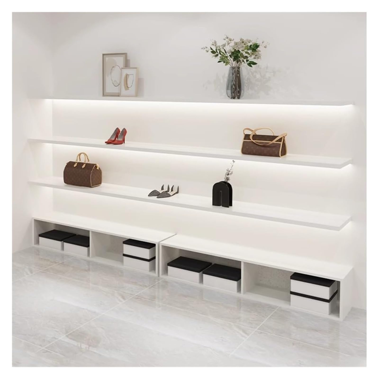 Estantes flotantes con Luces LED, Estante de exhibición de Pared de Madera con luz LED para Dormitorio, Cocina, Sala de Estar y Sala de Juegos. Una Sola Pieza (Blanco, 60 x 18 cm).