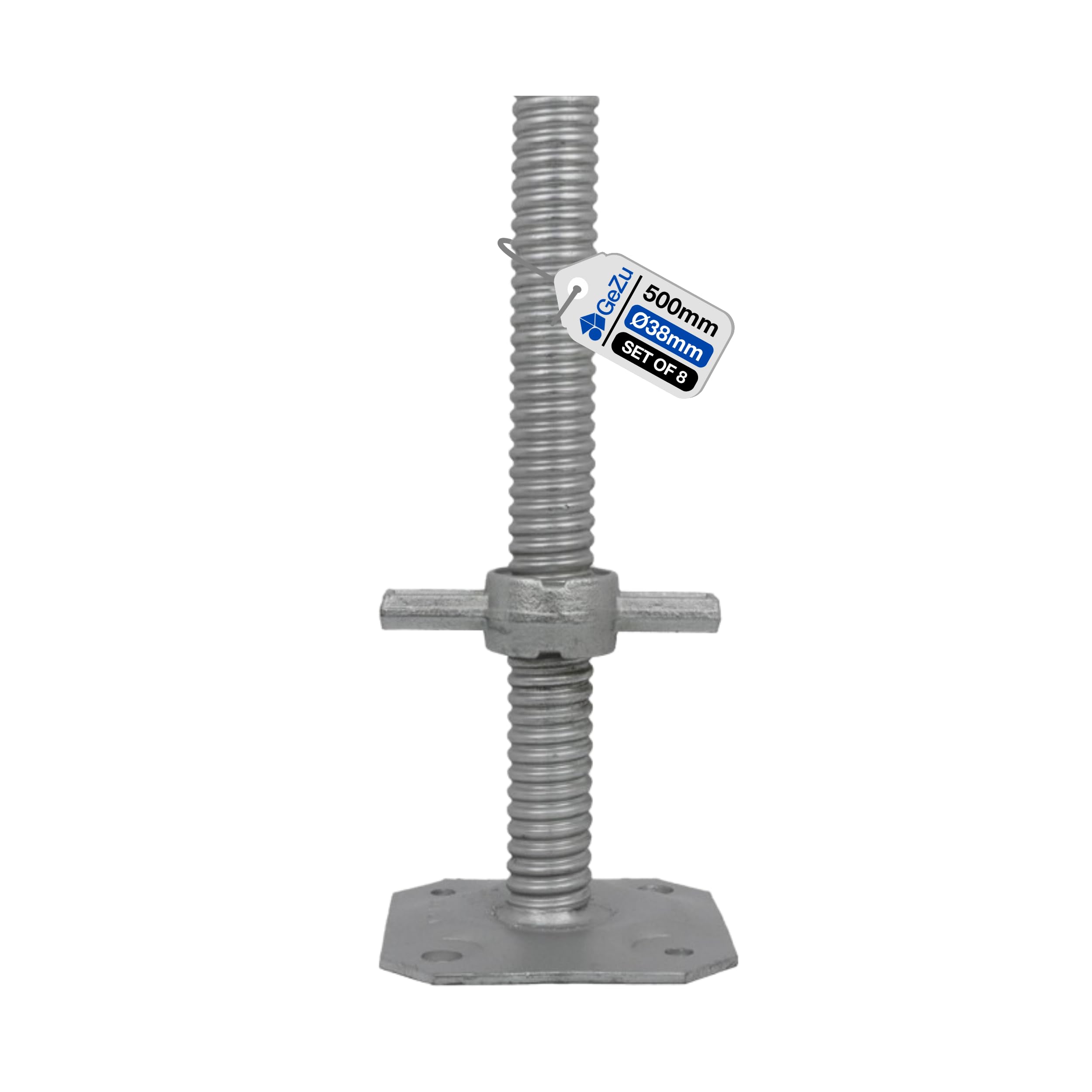 GeZu Impex Pied d'échafaudage avec Tige Filetée Galvanoplastie Lot de 8 500 x 38 mm plaques de pieds réglables