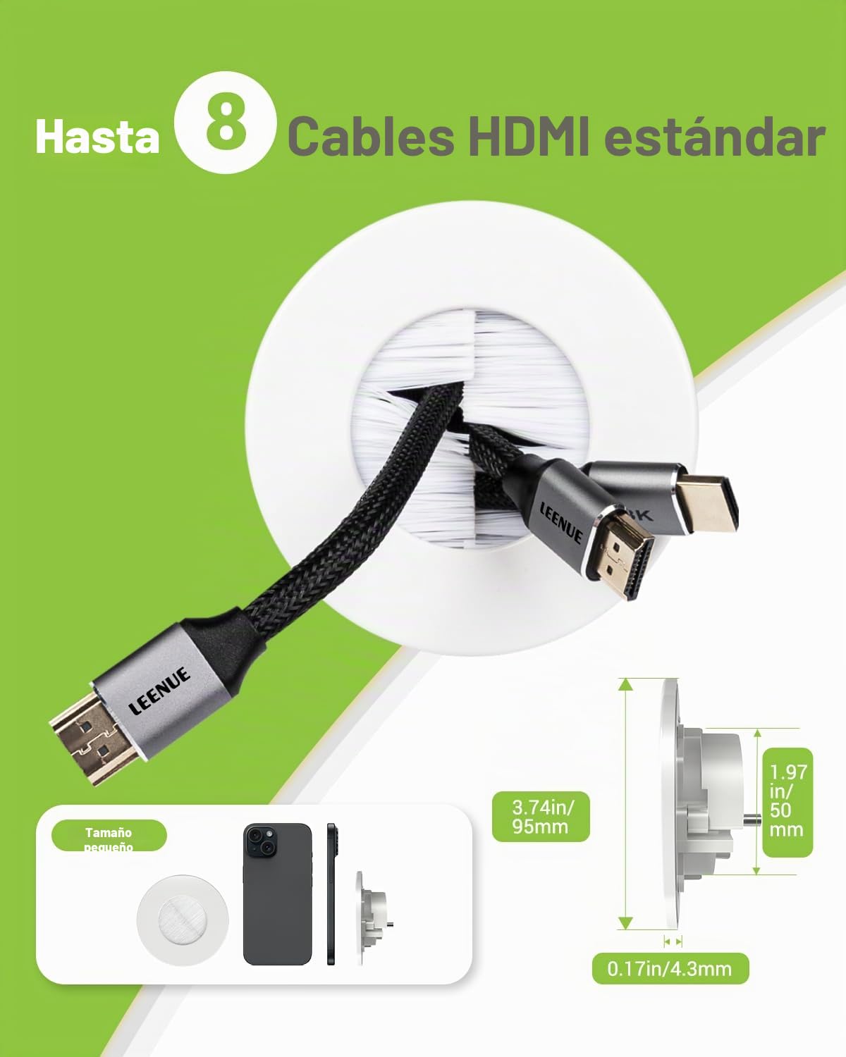 Caja de montaje empotrada, 2 unidades de pasacables, paso de cable empotrado con sierra perforadora, salida pared para televisores montados, cable multimedia, color