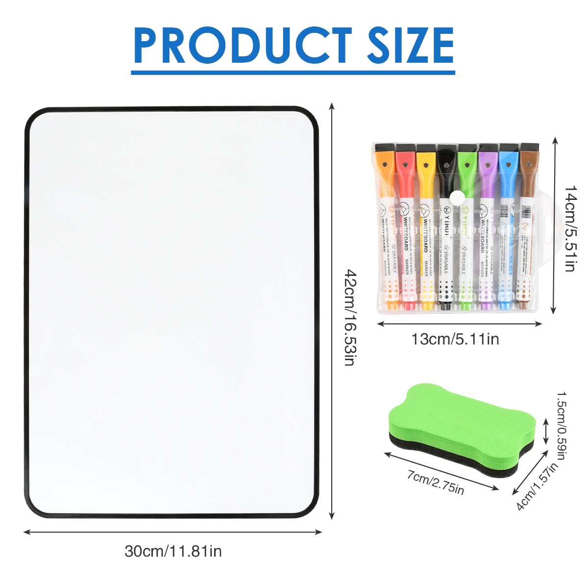 A3 Pizarra Blanca de Borrado en Seco 42x30cm Magnética para Nevera con 8 Rotuladores y Borrador