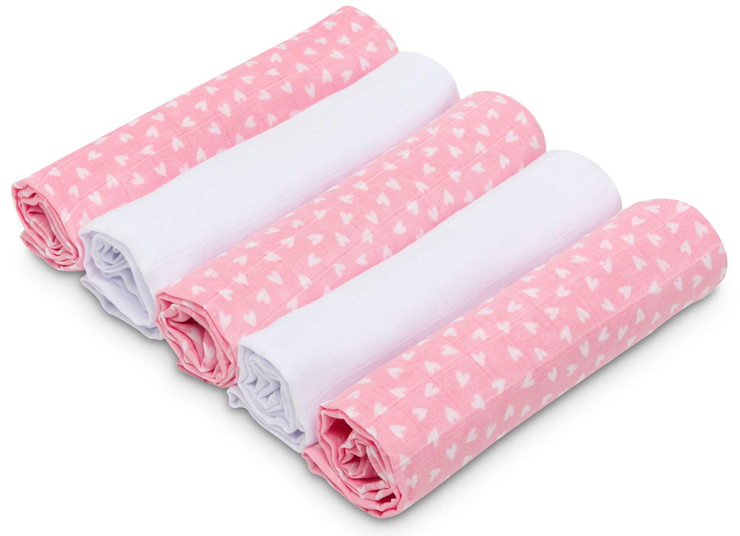 Bellochi Juego de 5 Muselina Bebe Gasas para Bebes - Paños Multifuncional para Bebes - 100% Muselinas Bebe Algodón Natural con Certificado TUV - 60x80 cm - Sweetheart