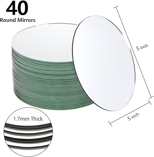 Miniatura 2 de Suwimut Juego de 40 azulejos de espejo de cristal, redondos de 5 pulgadas, pequeños círculos de vidrio para velas de montaje en pared, espejos a