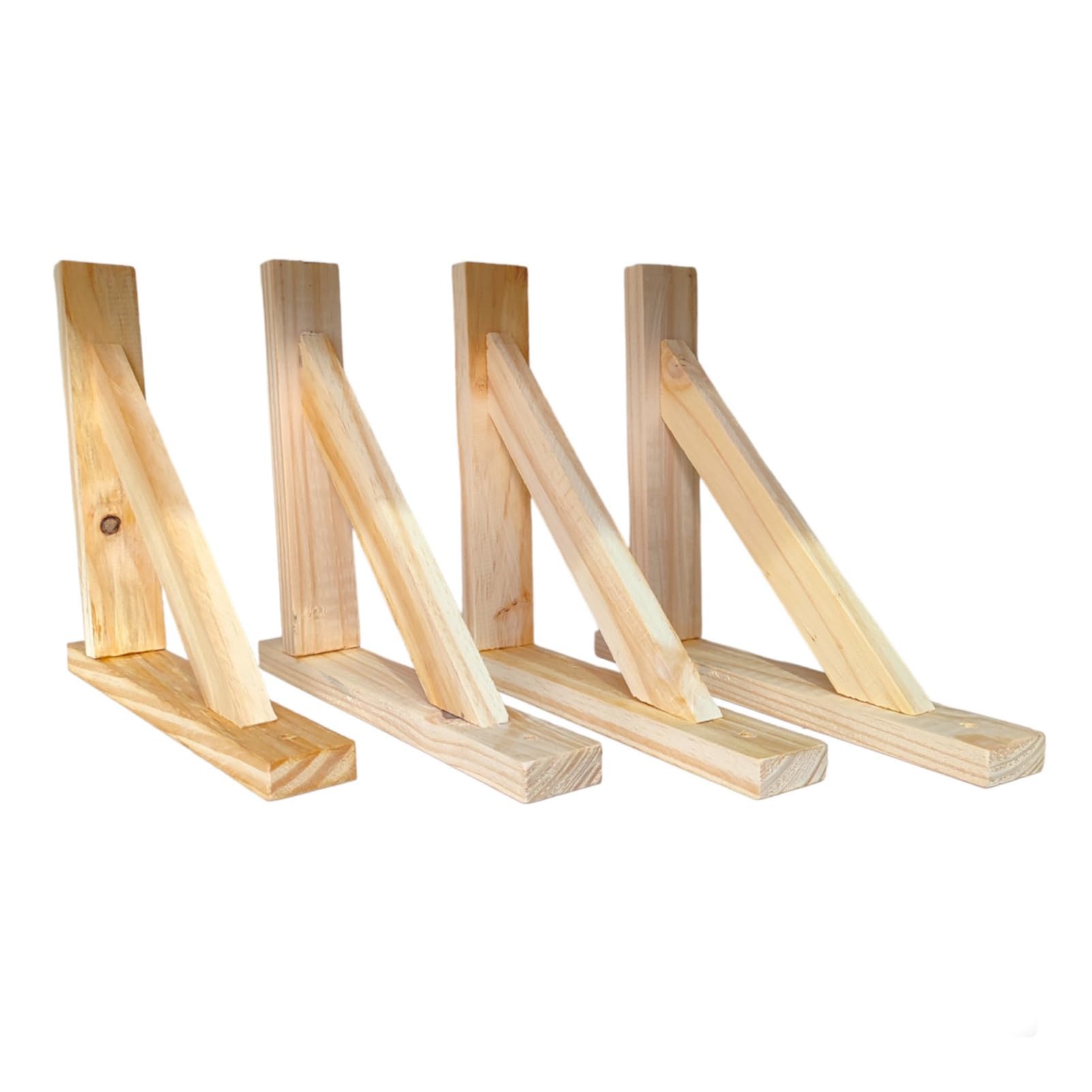 Soportes escuadras de Estante 4 unidades de Madera de Pino Aketemola | Estilo Natural para Baldas | Hechas a Mano | Fácil Instalación | 28x22 cm
