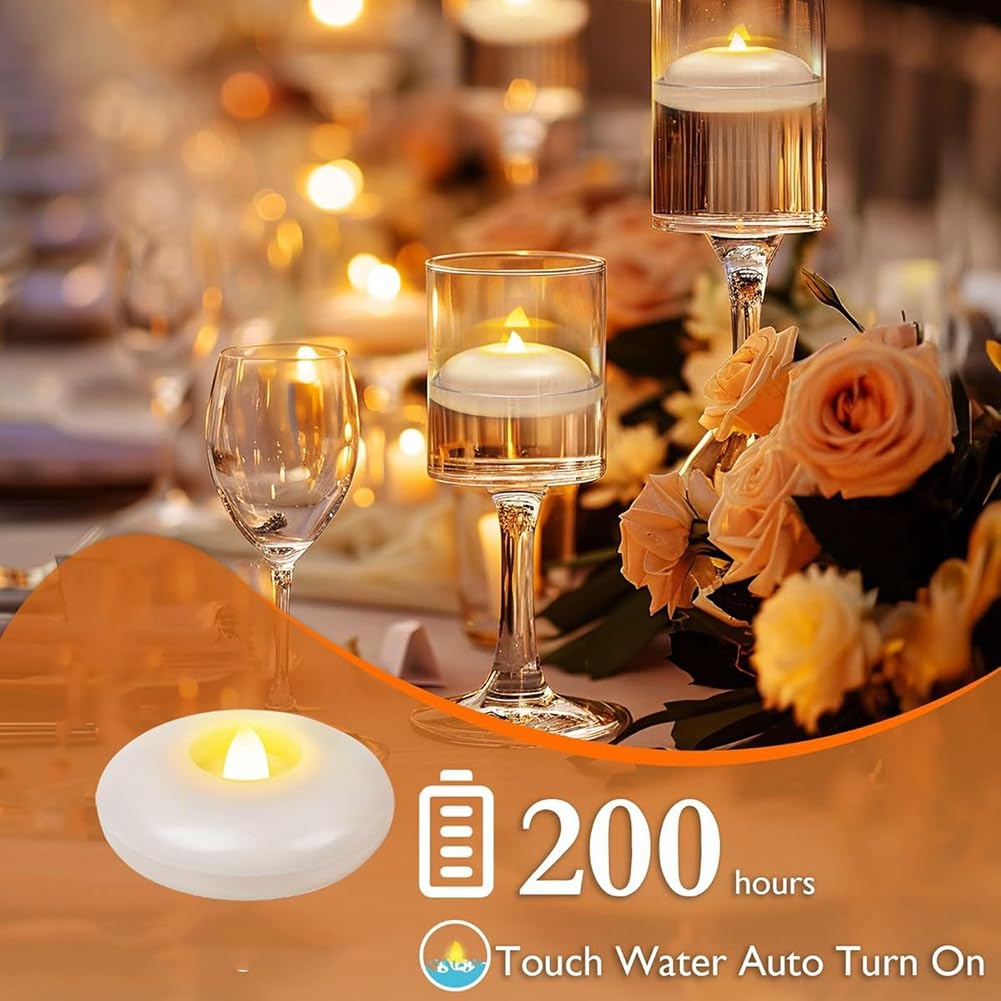24 Confezione di 3" Candele Galleggianti A LED Impermeabili Tealights per Vasi Cilindrici, Decorazioni da Matrimonio