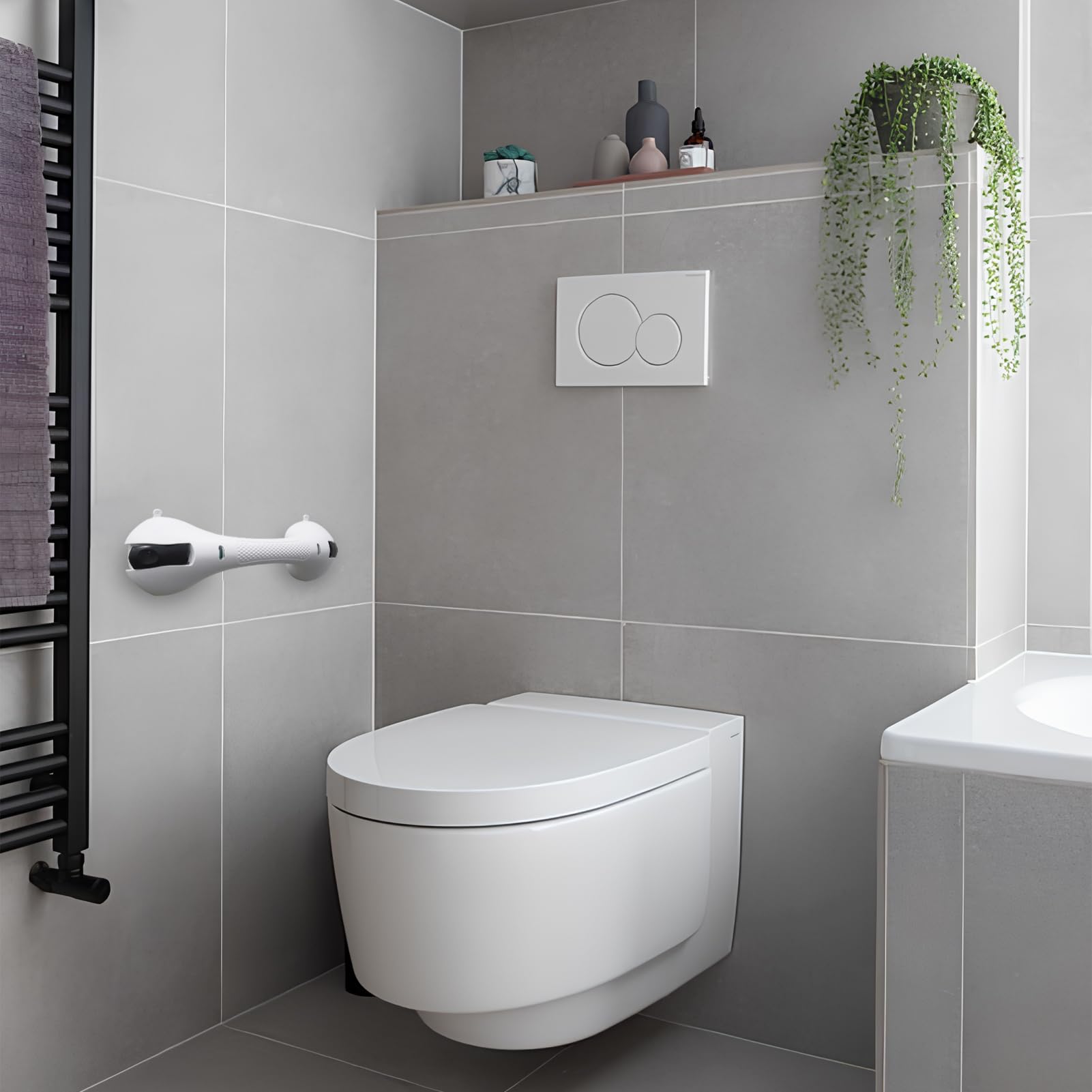 Barra de agarre con ventosa para ducha y baño: mango de agarre antideslizante resistente mejorado con ventosa fuerte para pared del baño, carga máxima de 120 kg, barra de seguridad para personas