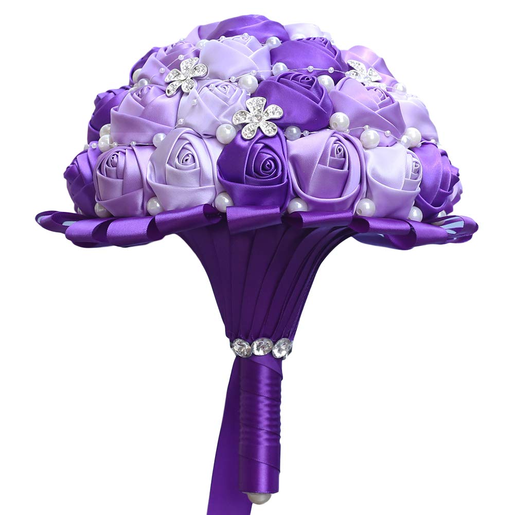 WJYIKEE - Bouquet da sposa romantico fatto a mano, bouquet da sposa, damigella d'onore, bouquet da sposa in seta, decorazione per matrimonio con strass