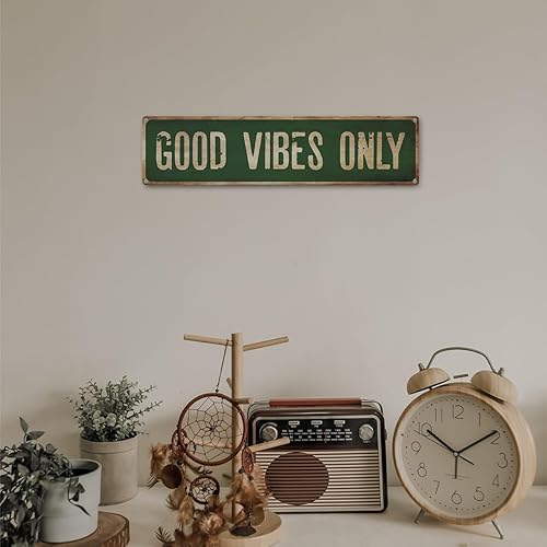 Miniatura 5 de Letreros con texto en inglés "Good Vibes Only", letrero de metal retro, decoración de pared para el hogar, citas inspiradoras para pasillo, cocina,