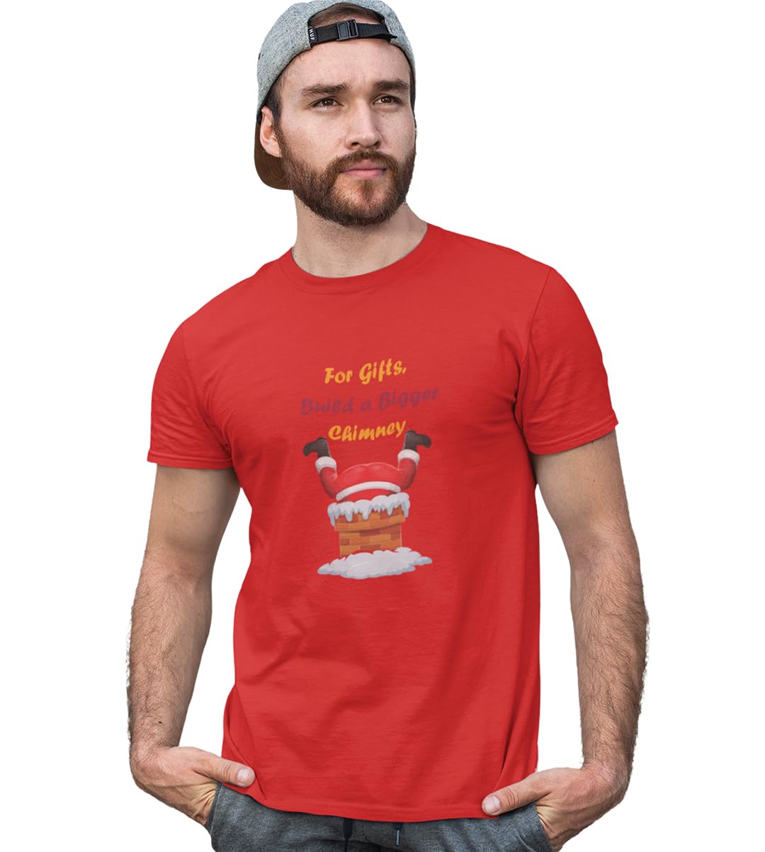 RUSHAAN Big Chimney Bigger Gifts: RUSHmp your Joy with(Red) Cutest Santa T-shirt, Best Gift for Boys Girls