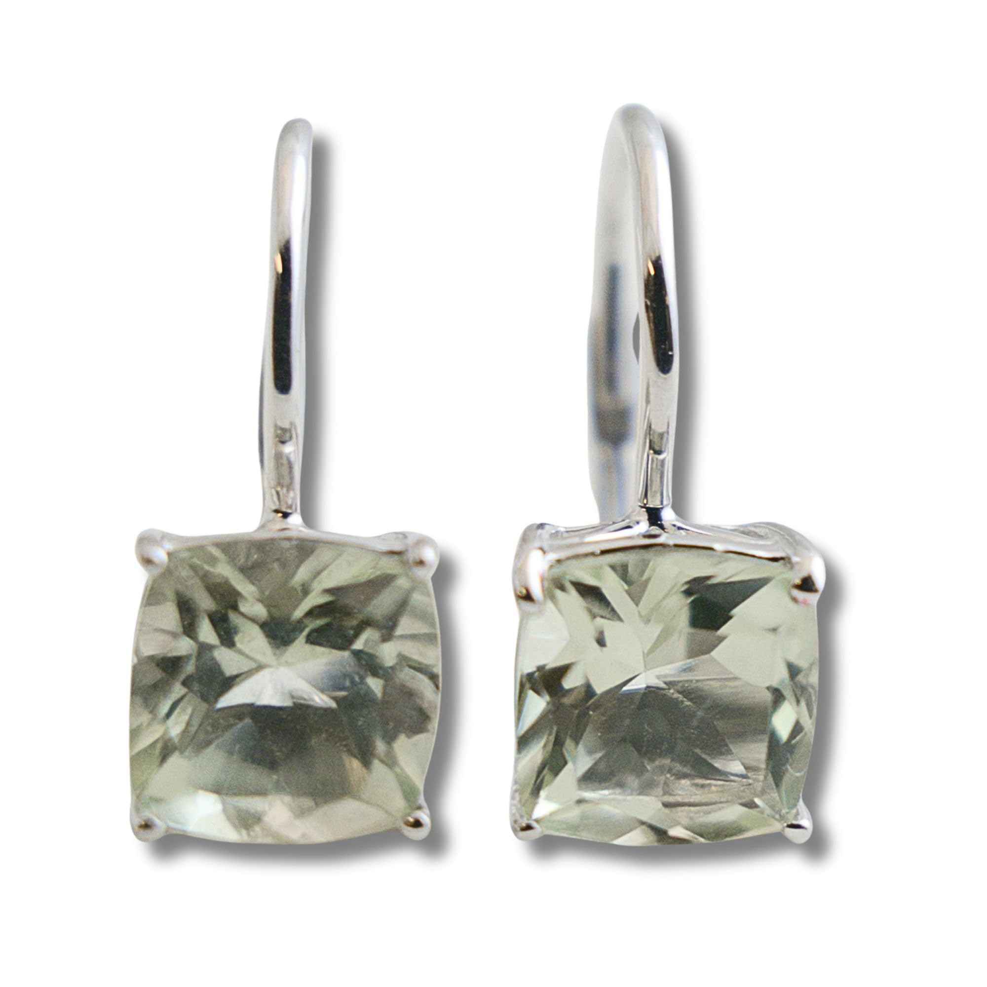 Orecchini pendenti in argento 925 con prasiolite ametista verde - Taglio cuscino sfaccettato - Gioiello elegante e raffinato