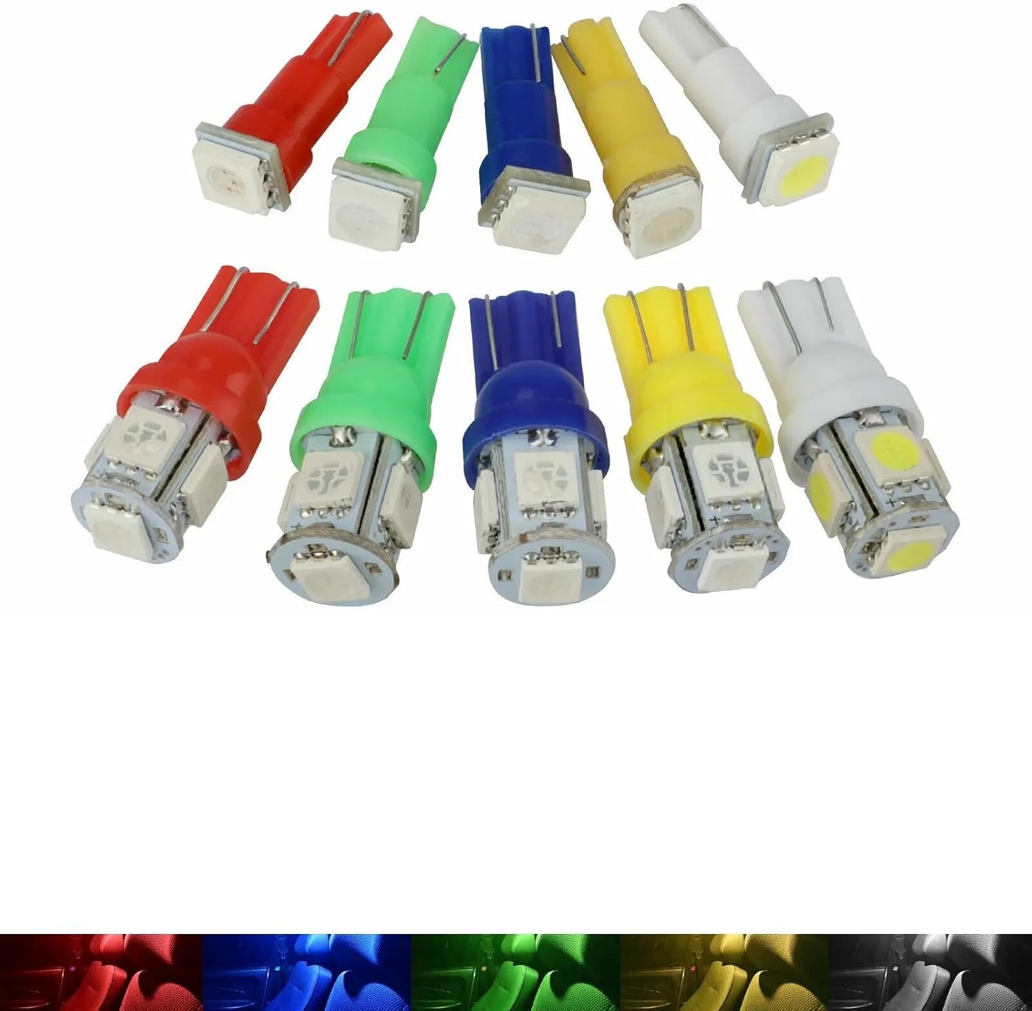 70Pcs Car T5+T10 5050-SMD LED Instrument Panel Cluster Indicator Light Bulb