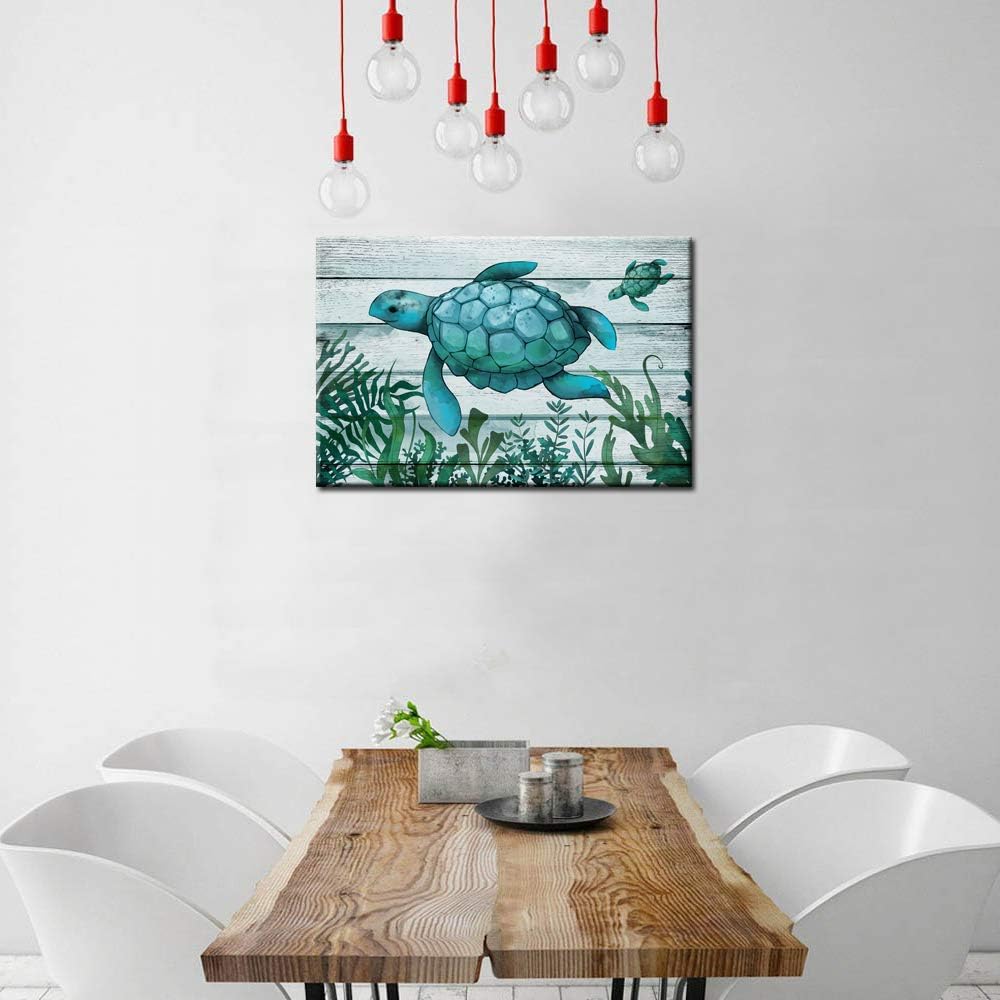sechars Sea Turtle Wall Art Canvas Painting Bedroom Decor Ocean Animal Marine Life Picture Artwork for Home Living Room Bathroom Walls Decoration Ready to Hang 16x24 Inch