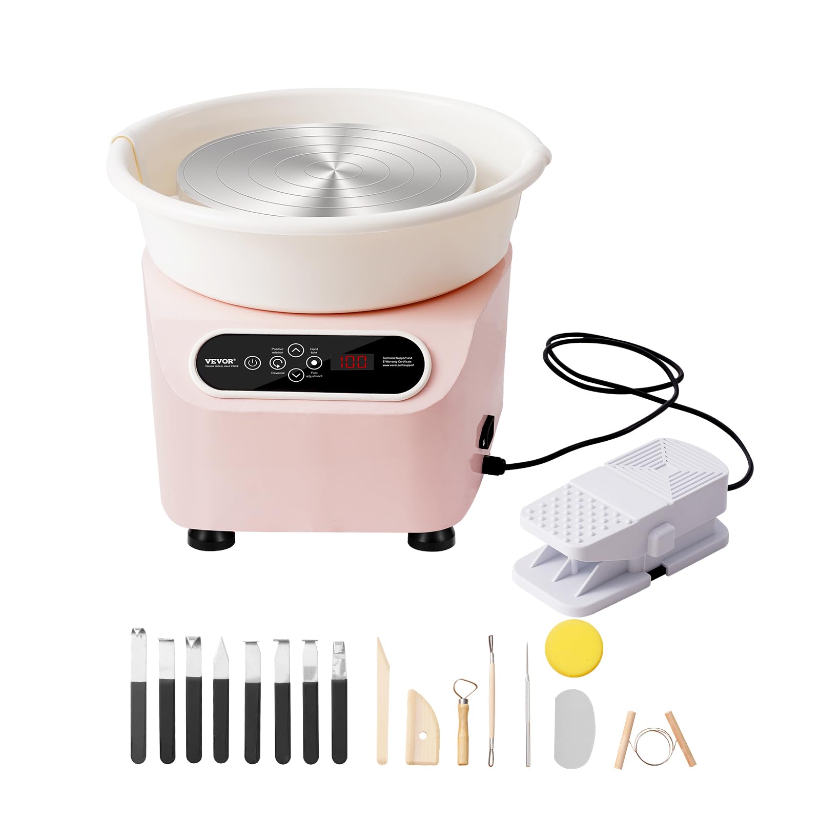 VEVOR 450W Direct Drive Pottery Wheel, 11 inch Forming Machine for Adults with LCD Touch Screen Foot Pedal, 50-300RPM Speed Adjustable Clay Potter's Wheel, for Ceramic Work Art Craft Home DIY, Pink