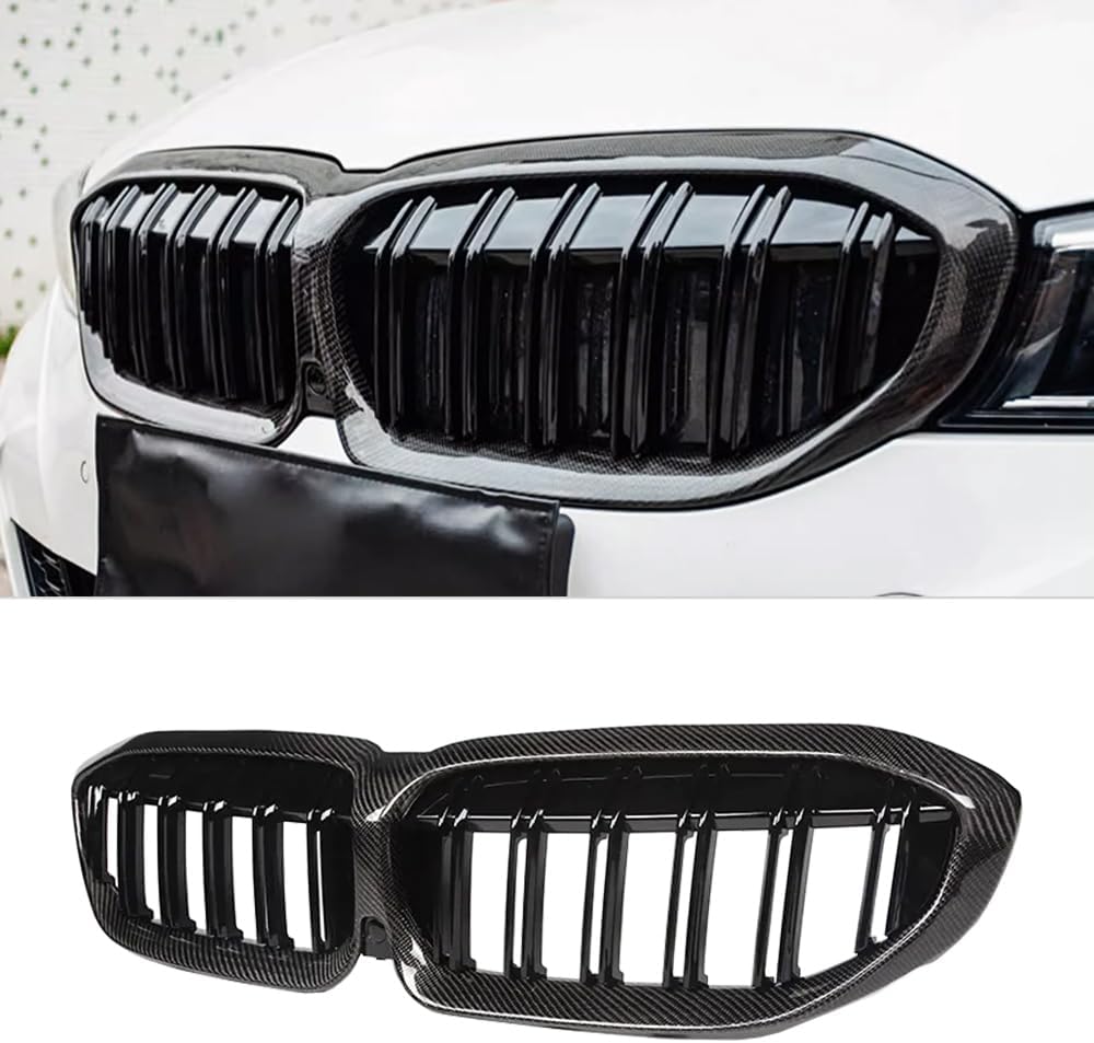 MAXDOM Replacement Front Upper Grill Fit for BMW (2019-2022) 3 Series G20 – Gloss Black Carbon Fiber Grille