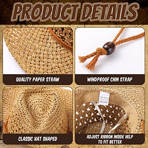 Image of Unittype 4 Pcs Straw Cowgirl Cowboy Party Hats for Party - Fun Western Theme Hats for Parties, Photo Props & Group Events