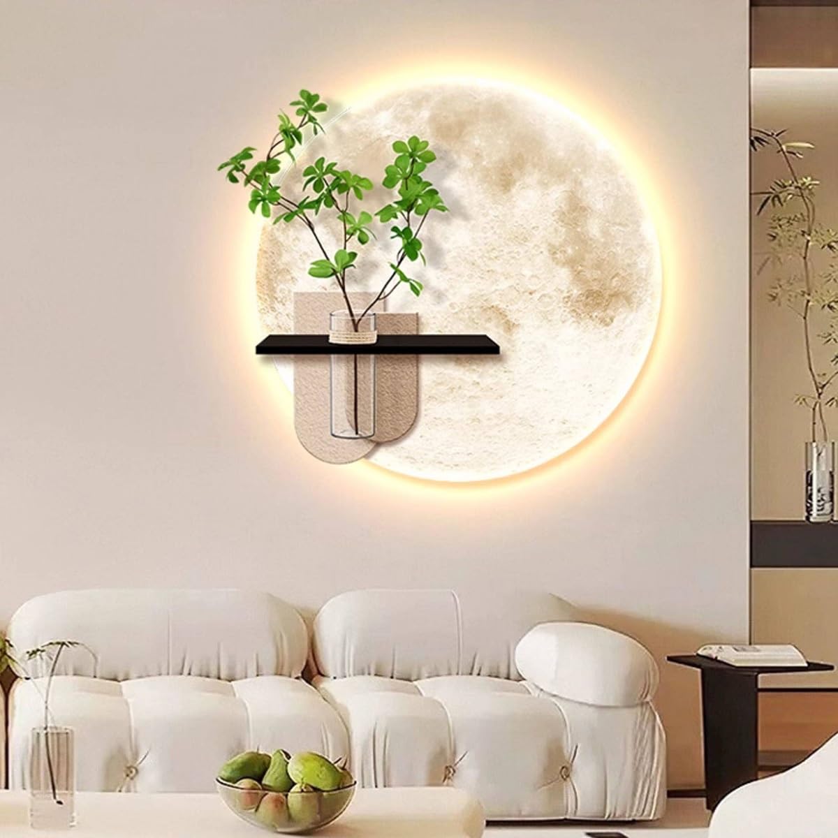 Decorazione da parete a LED, tela illuminata 3D con vaso per piante, decorazione moderna per soggiorno e ingresso, decorazione unica per la casa, 80 cm