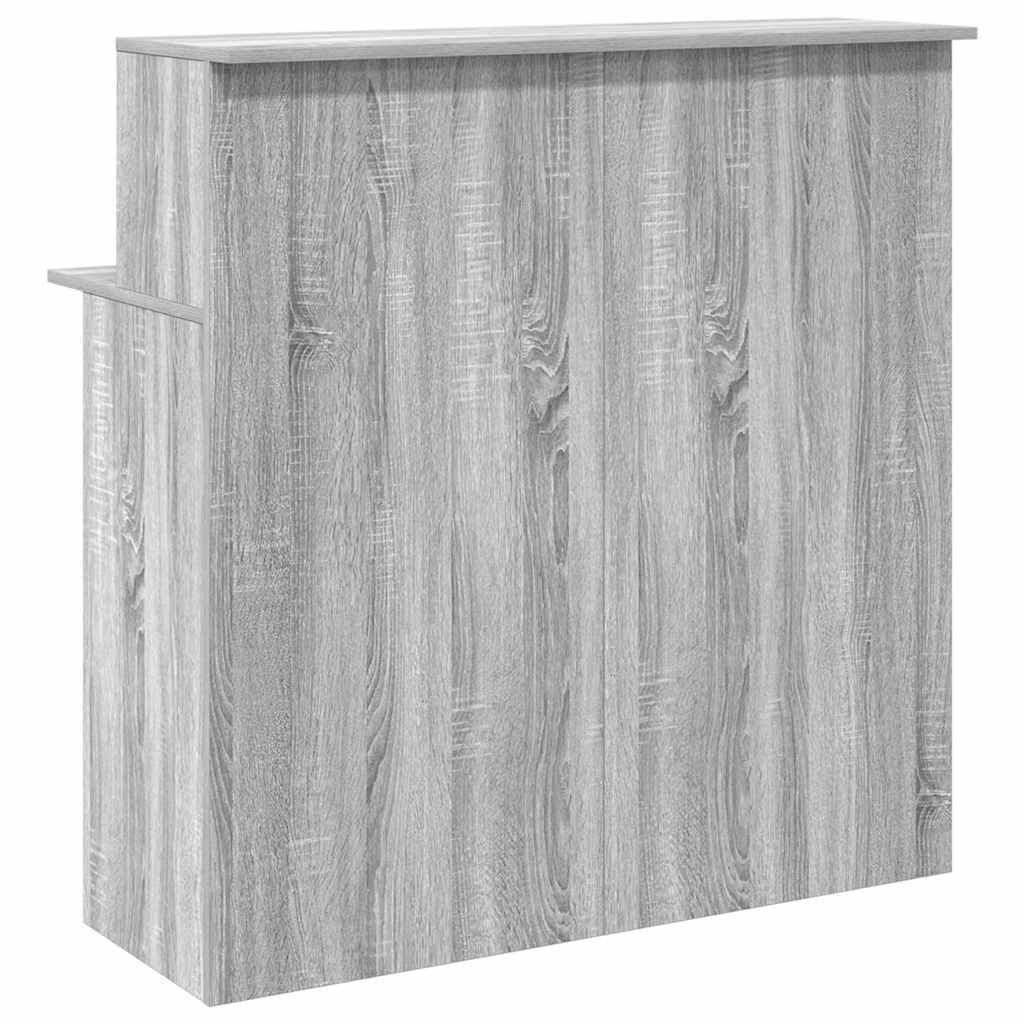 Banco reception grigio sonoma in legno multistrato 100x50x103,5 cm con ripiano integrato e cassetto per ufficio studio e smartworking, mobile per postazione lavoro e computer