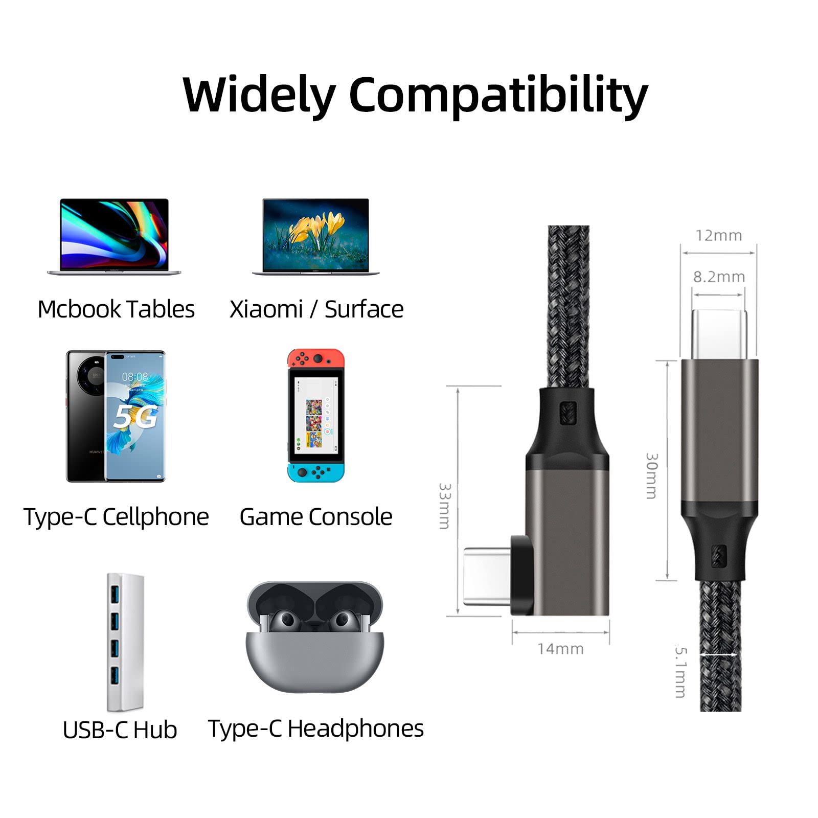 Cavo USB C A USB C Sisyphy 3.2 Gen2 - 1 Metro, Nylon Intrecciato A L - Ricarica 100W E Video 4K 60Hz Per Dispositivi Tipo C - 2