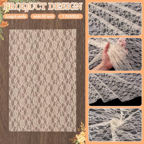 Image of HunnmingRe 2 Panel Beige Wedding Arch Draping Fabric Summer 30 inch X 18 FT Lace Wedding Arch Drapery Embroidered Boho Rustic Backdrop Vintage Decor for Bridal Shower Church Ceremony Decoration