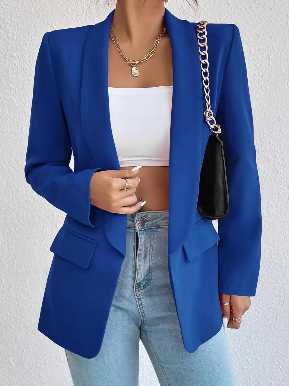 Donna Blazer Slim Fit Maniche Lunghe Tuta con Risvolto Giacca da Ufficio Business con Tasche e Vari Colori Stile Casual Classico