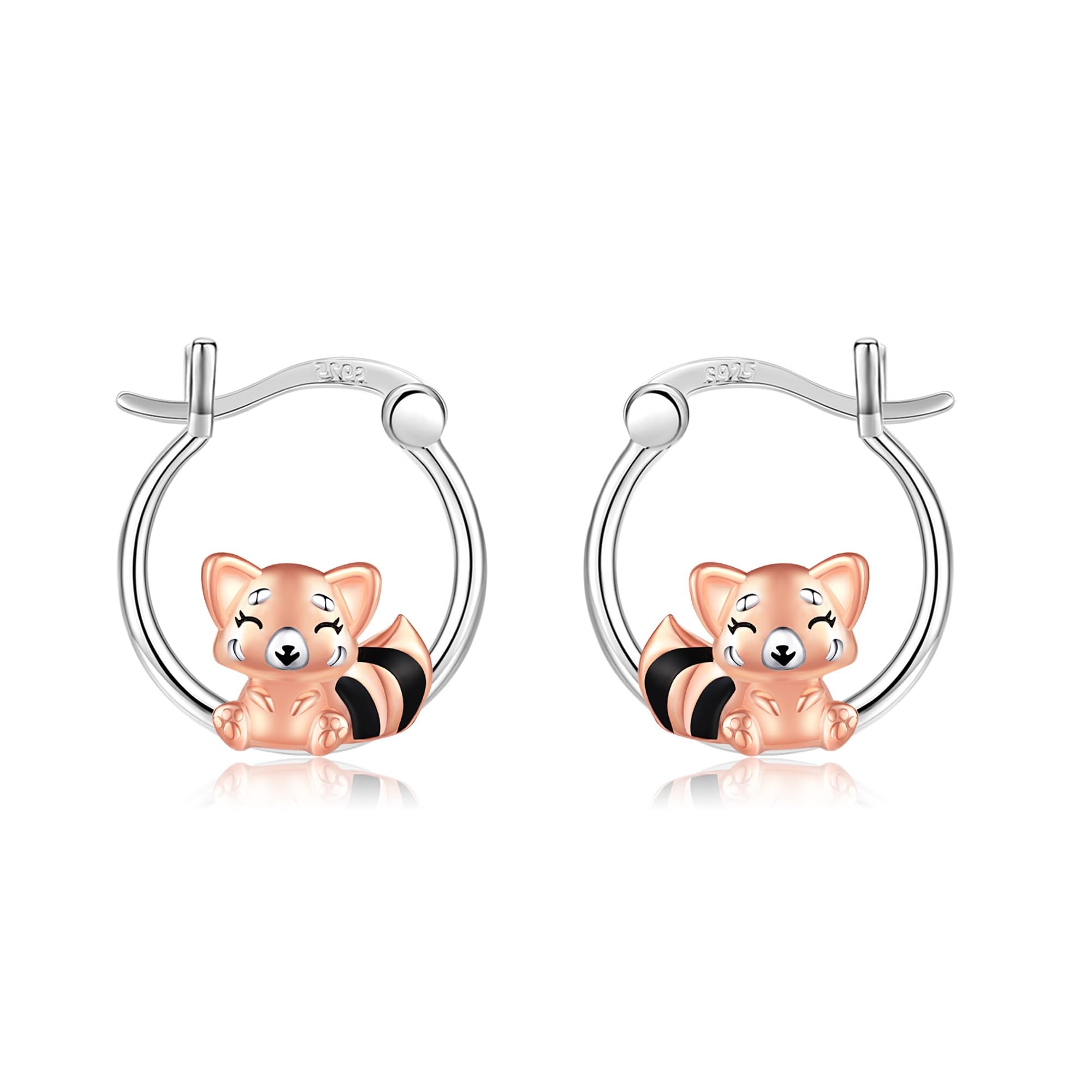 Orecchini a cerchio con panda rosso in argento sterling