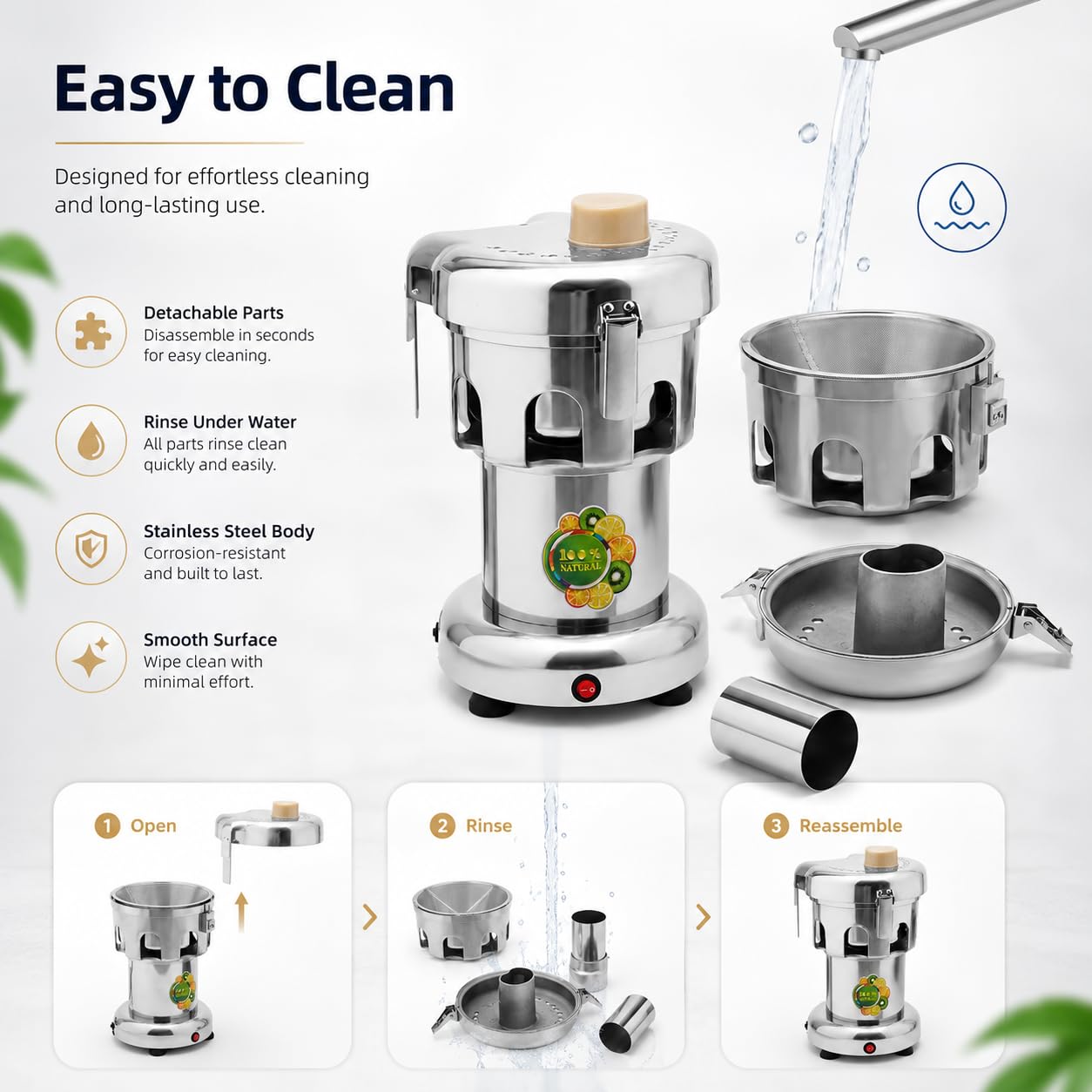 Exprimidor eléctrico para frutas y verduras 370 W | 2800r/min de acero inoxidable frutas y verduras Exprimidor eléctrico con barra de empuje | Juicer separador de jugo de escoria