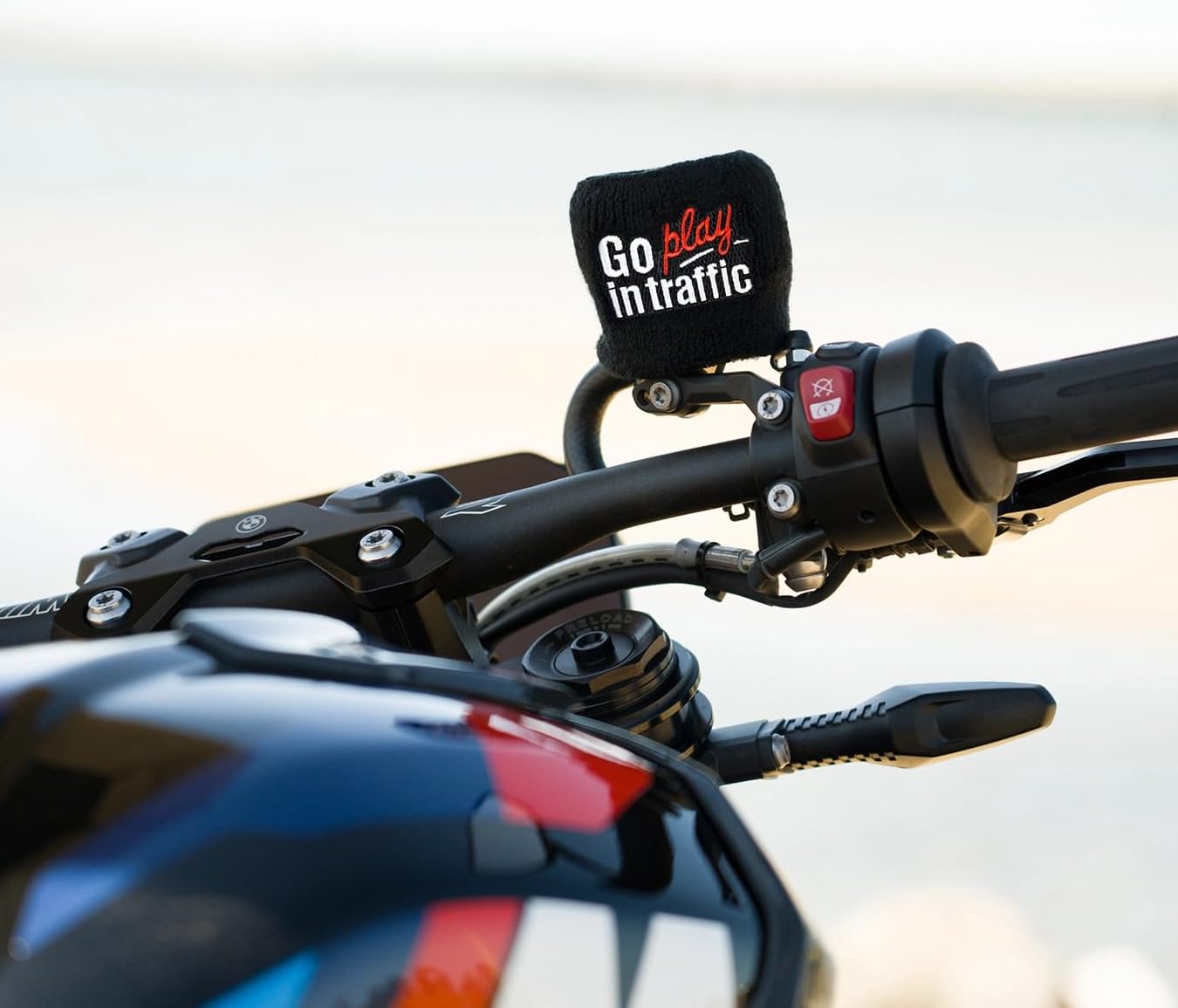 Brake Fluid Reservoir Cover Sock for Motorcycles, Sporbikes and Gifts by Moto Loot (Go Play In Traffic)