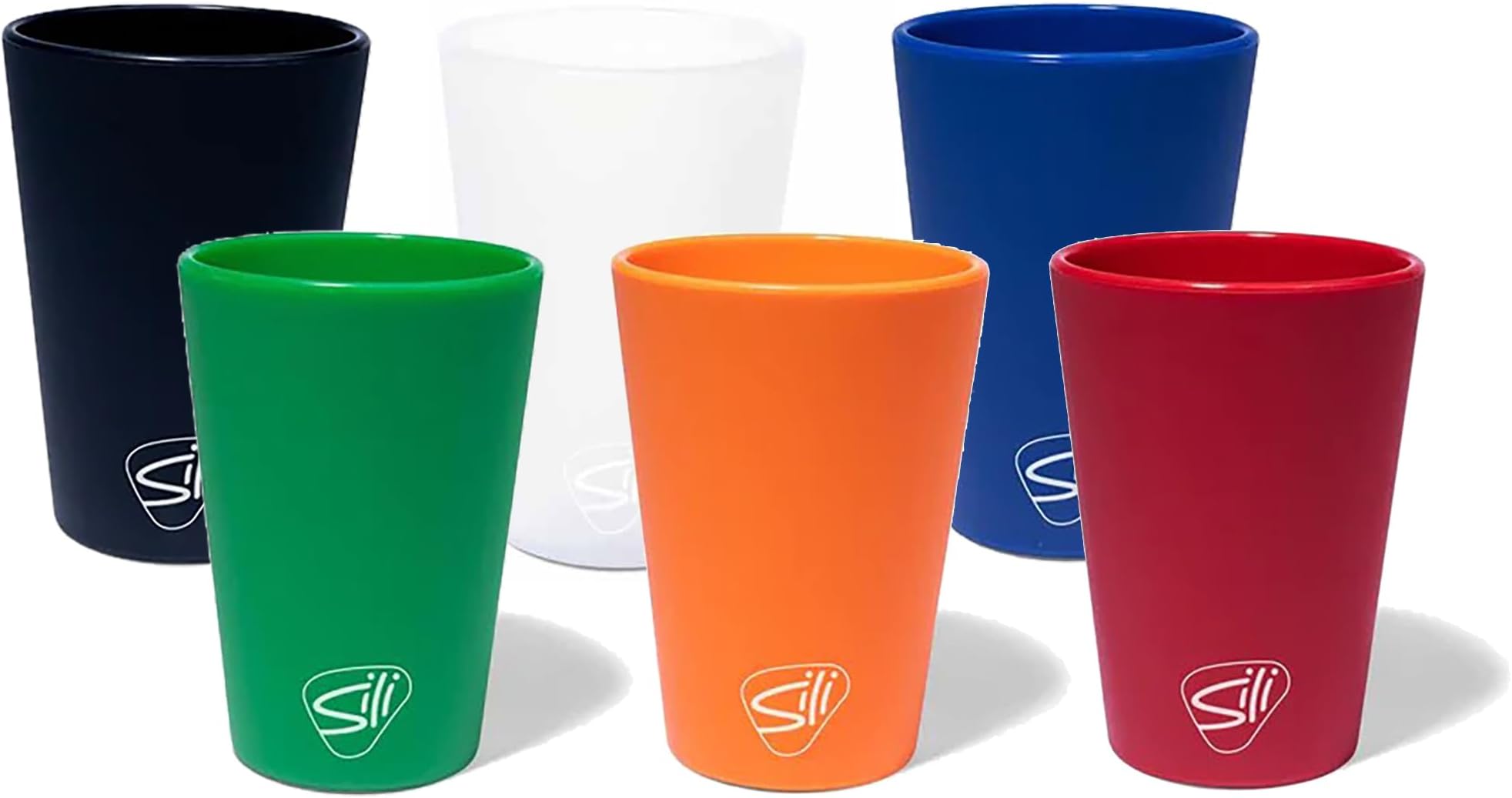Silipint Silicone 1.5 oz Shot-Glass Set: 6 Pack - Classic Colors -Red, Blue, Green, Orange, Black, Icicle - Unbreakable