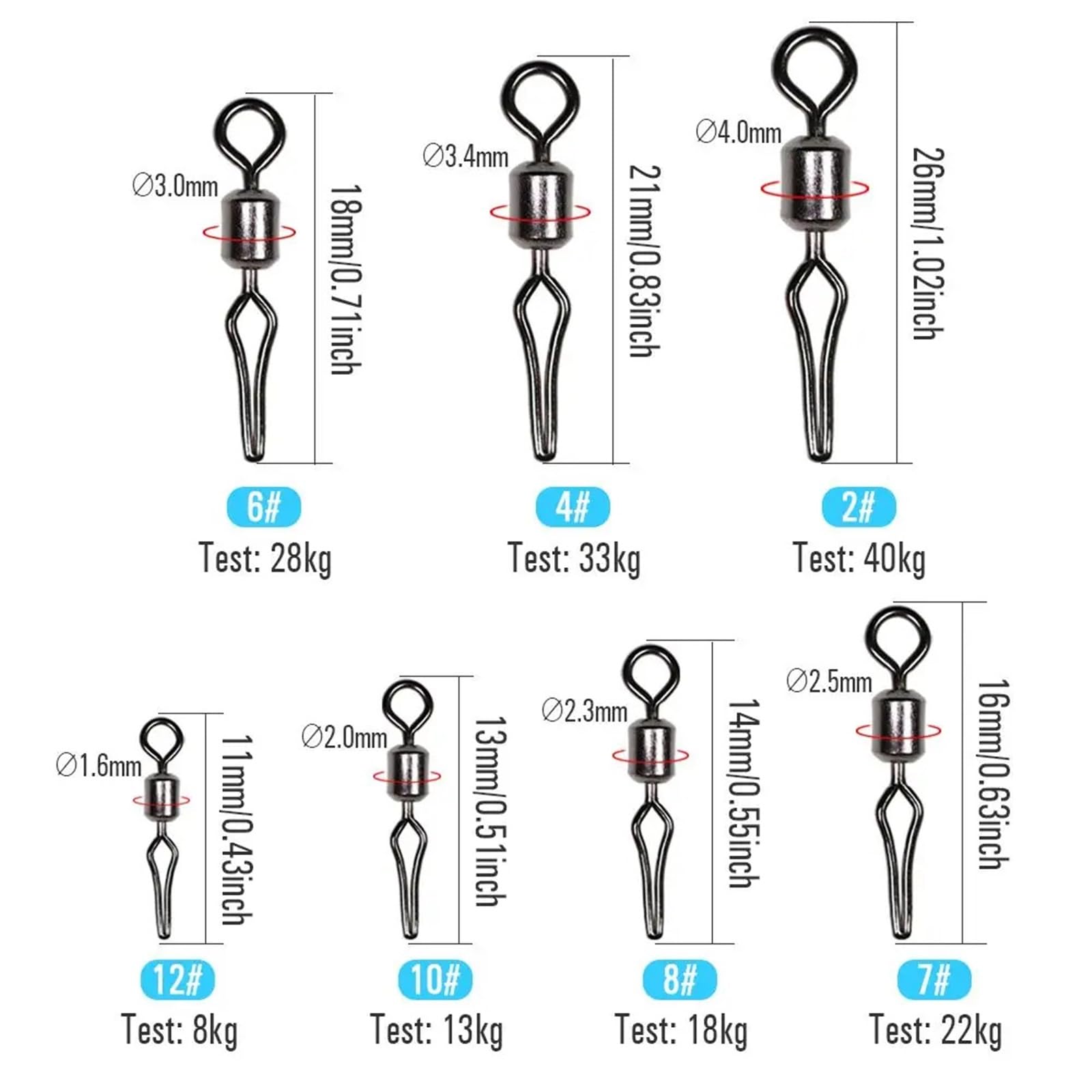 100 Uds. Giratorios con Clip de línea lateral, anzuelos colgantes for pesca y conector de basura, barril giratorio, suministros de pesca(6-)