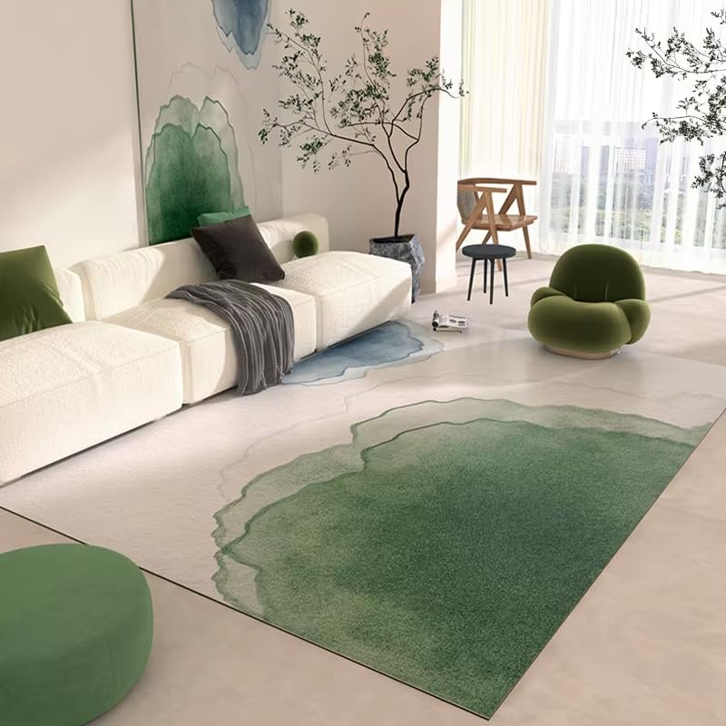 Tapis de sol vert moderne lavable en peluche pour chambre sans poussière