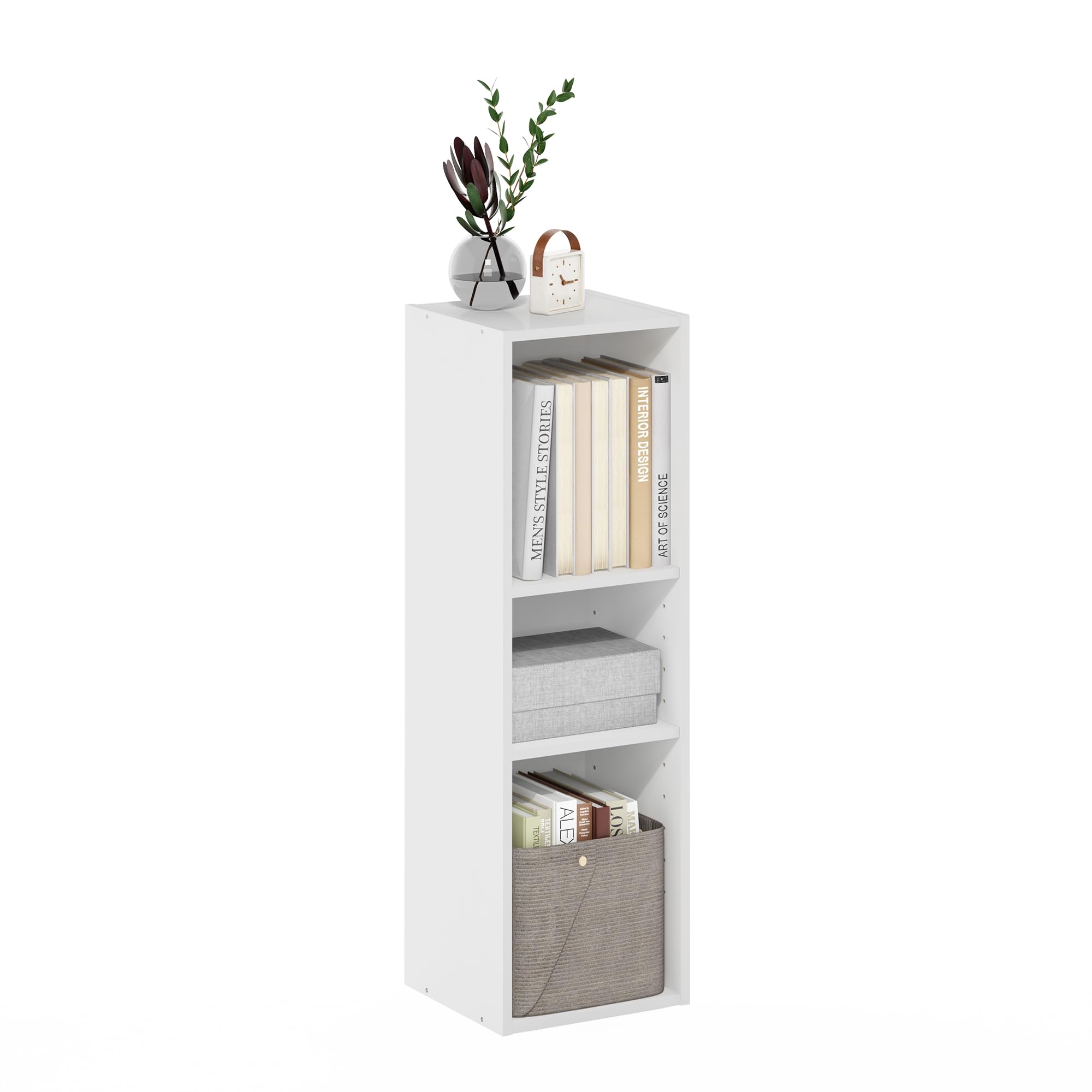 Furinno Fulda Book Shelf, 3-Tier Narrow Bookshelf, Bookcase with 10-in Width Storage Shelf, 9.3 x 9.8 x 31.5, for Living Room, Bedroom, Home Office,