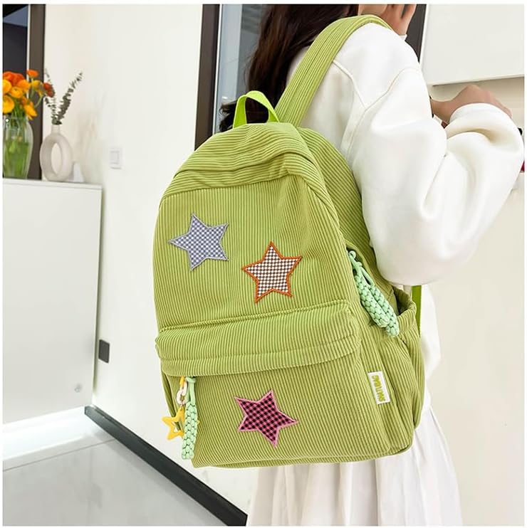 Miniatura 3 de Mochila de pana con estrellas y diseño de estrellas Y2K, mochila estética para laptop universitaria, accesorios Y2K para mujer (negro)