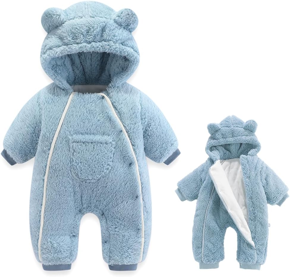 AiWMGL Newborn Baby Bear Outfit Suit Girls Boys Fleece Jumpsuit Romper Hooded Coat Winter Clothes Outwear Snowsuit