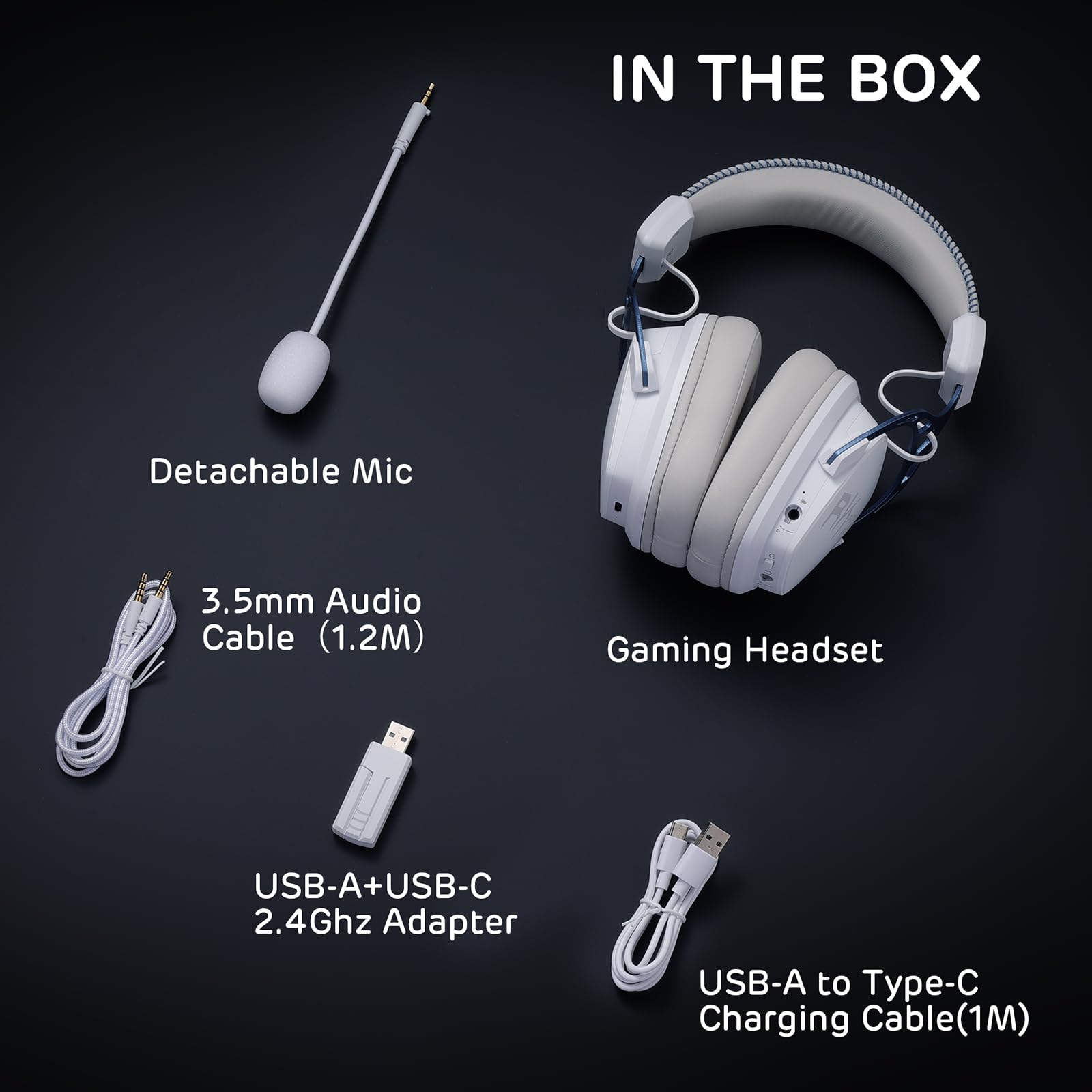 RK ROYAL KLUDGE HG103 - Auriculares para juegos, 2.4 GHz/BT/con cable, color blanco