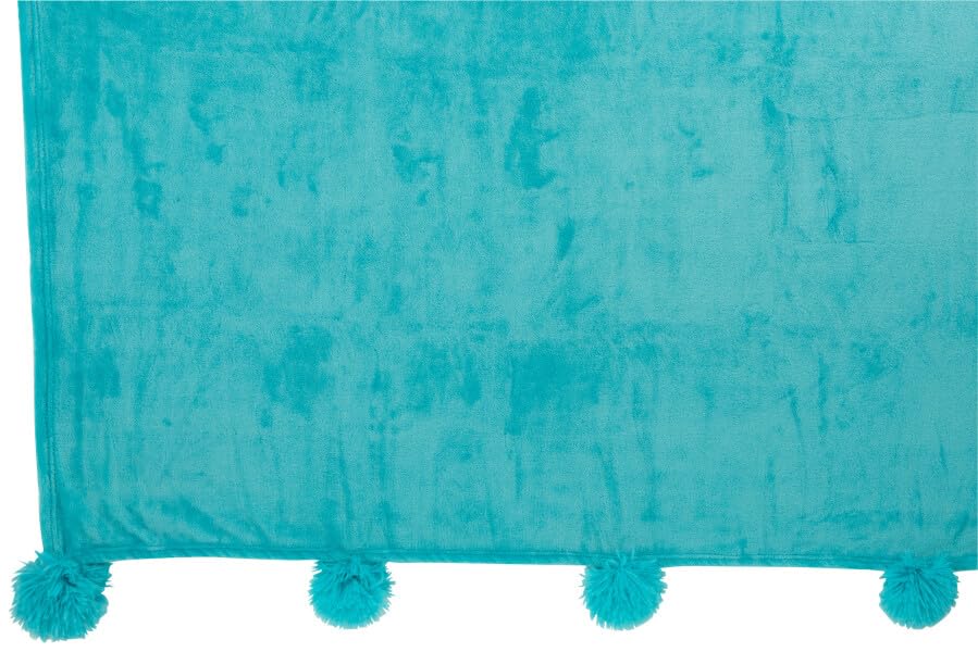 Plaid couverture bleu anti-peluche doux chaud jeté de lit à pompons - 2